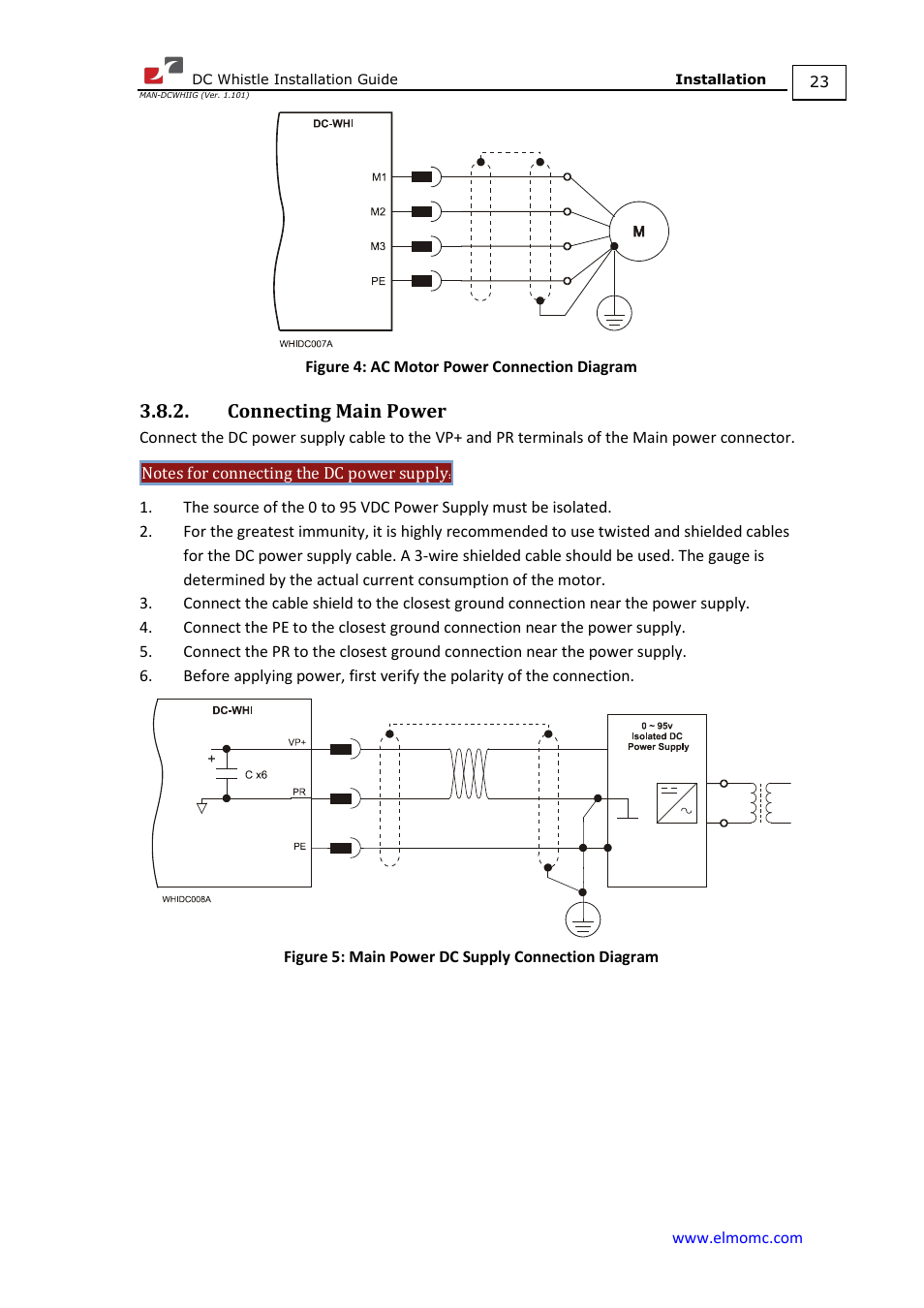 Connecting main power | ElmoMC SimplIQ Digital Servo Drives-Whistle DC Installation Guide User Manual | Page 23 / 75