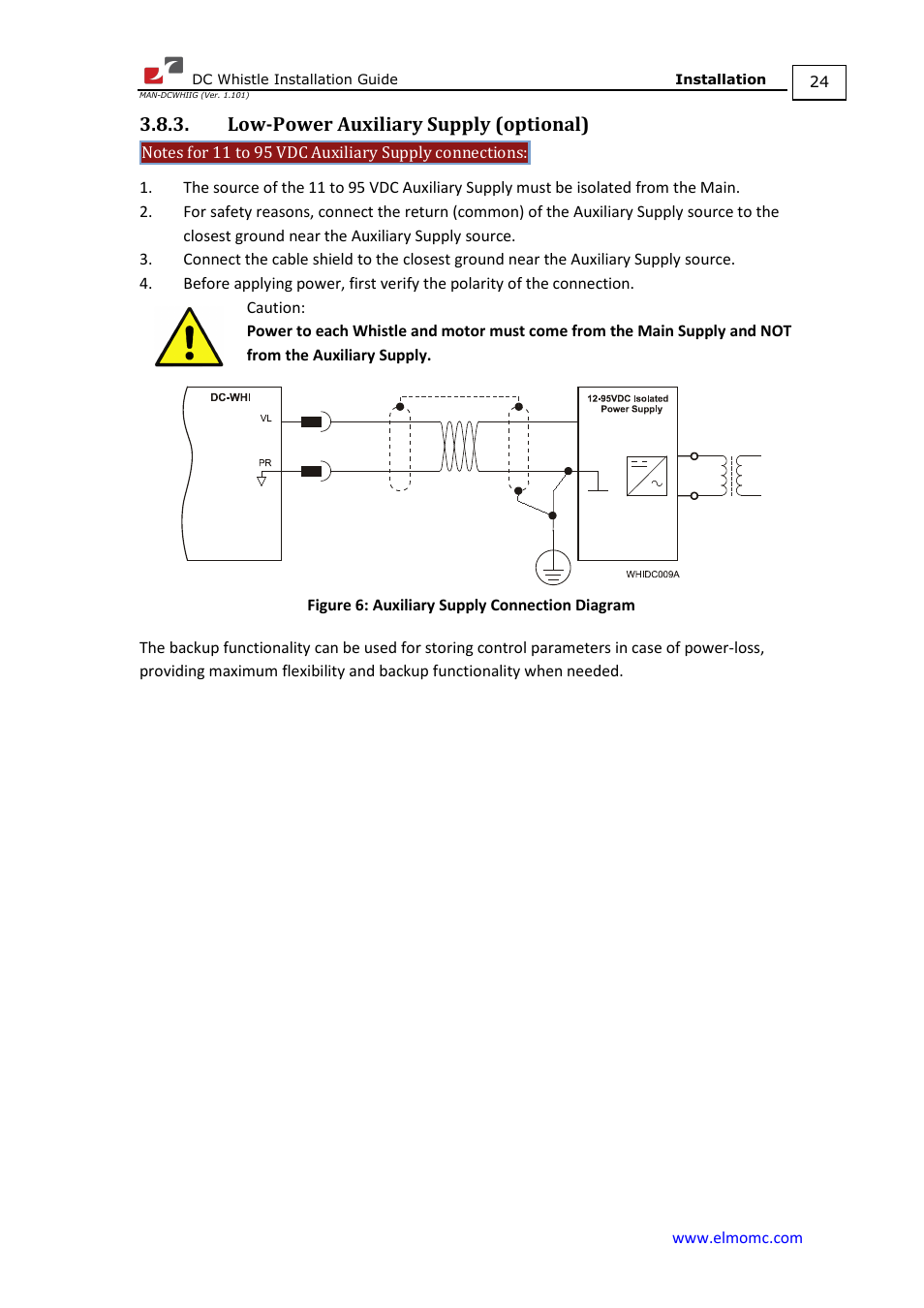 Low-power auxiliary supply (optional) | ElmoMC SimplIQ Digital Servo Drives-Whistle DC Installation Guide User Manual | Page 24 / 75