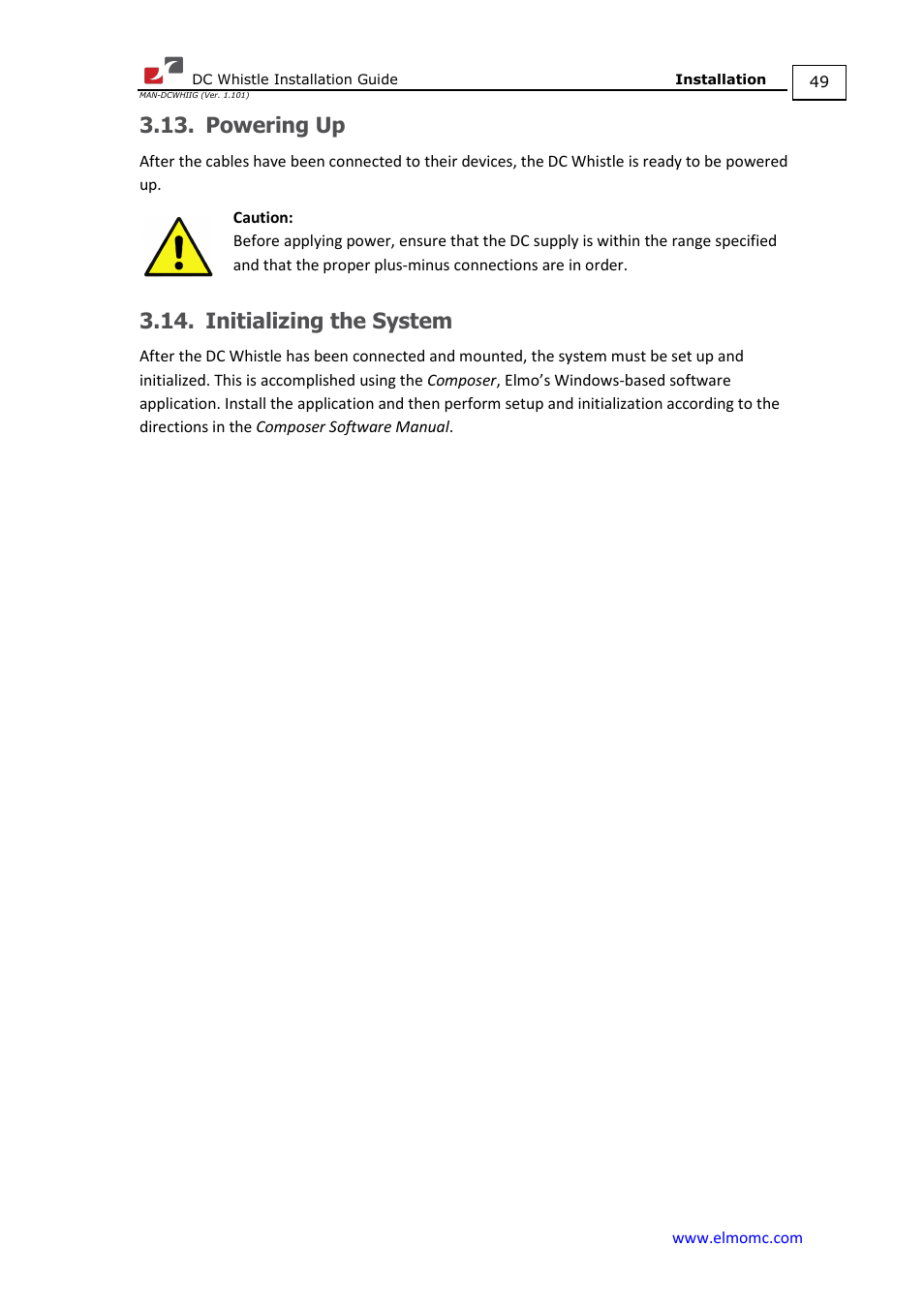 Powering up, Initializing the system, Powering up 3.14. initializing the system | ElmoMC SimplIQ Digital Servo Drives-Whistle DC Installation Guide User Manual | Page 49 / 75