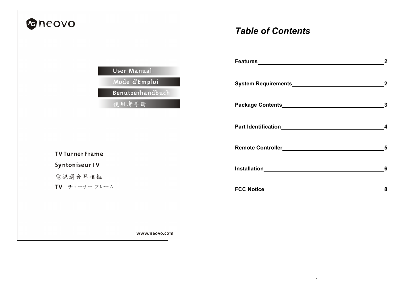AG Neovo TV-01 User Manual | 5 pages