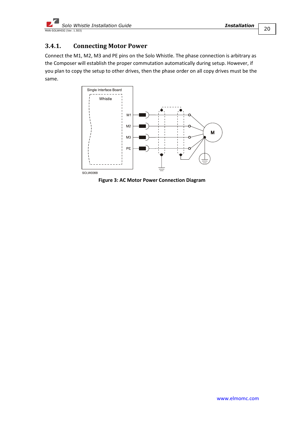 Connecting motor power | ElmoMC SimplIQ Digital Servo Drives-Whi-Solo Installation Guide User Manual | Page 20 / 69