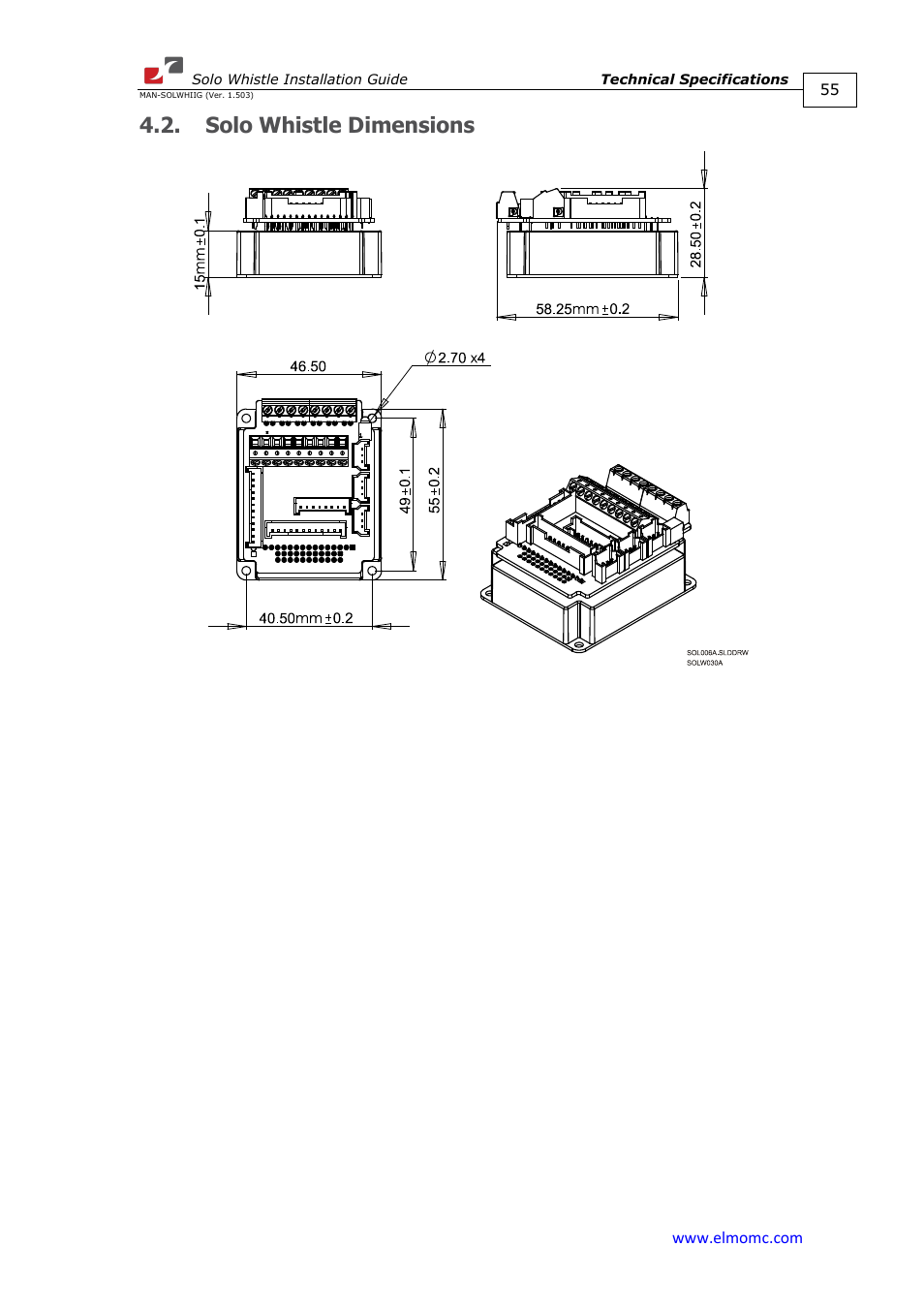 Solo whistle dimensions | ElmoMC SimplIQ Digital Servo Drives-Whi-Solo Installation Guide User Manual | Page 55 / 69
