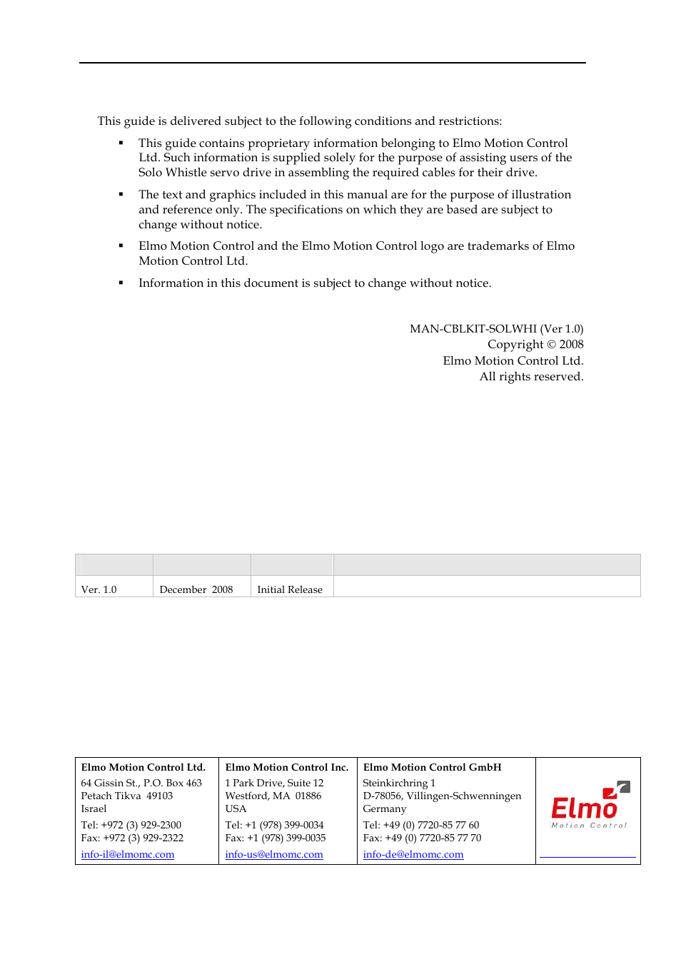 Important notice | ElmoMC SimplIQ Digital Servo Drives-Whi-Trio Cable Kit User Manual | Page 2 / 10