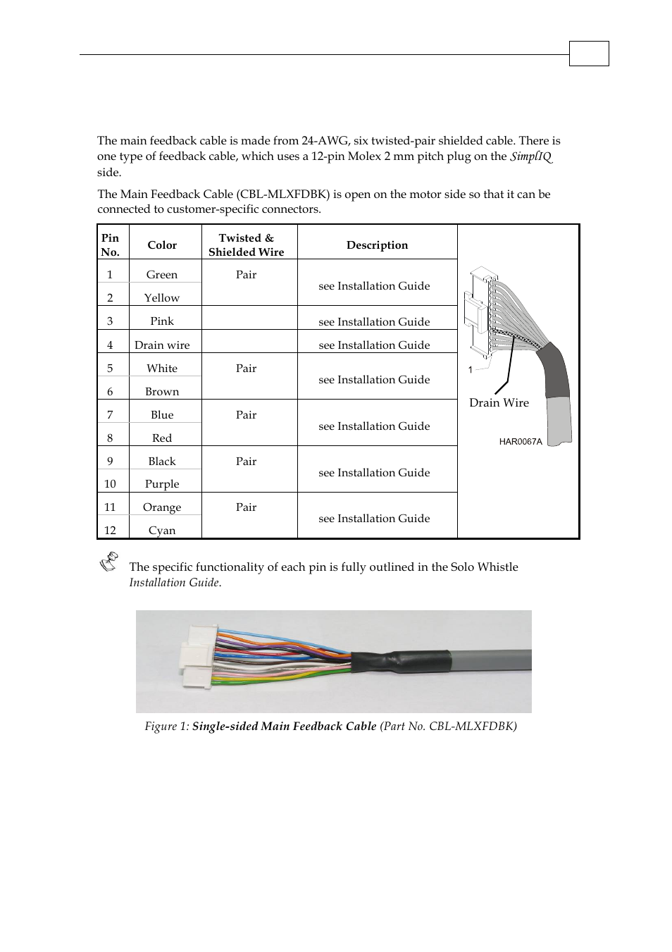 Main feedback cable (cbl-mlxfdbk), Auxiliary fee, Dback cable (cbl-mlxaux) | ElmoMC SimplIQ Digital Servo Drives-Whi-Trio Cable Kit User Manual | Page 7 / 10