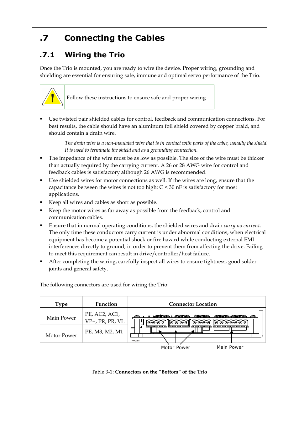 7 connecting the cables, 1 wiring the trio | ElmoMC SimplIQ Digital Servo Drives-Whi-Trio Installation Guide User Manual | Page 16 / 62