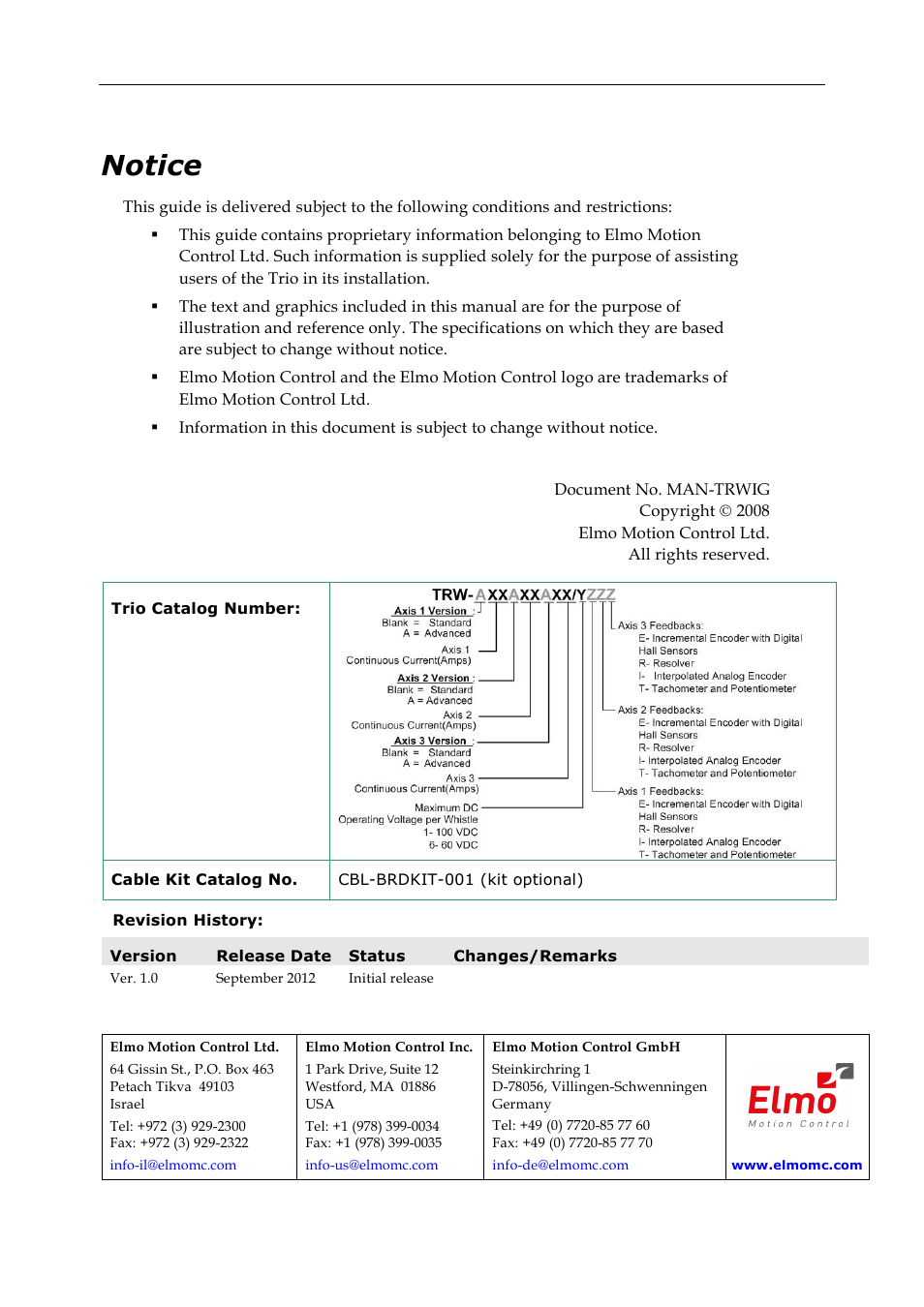 Notice | ElmoMC SimplIQ Digital Servo Drives-Whi-Trio Installation Guide User Manual | Page 2 / 62