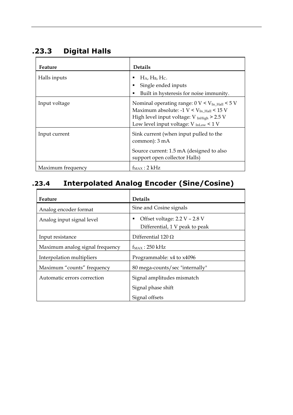 3 digital halls, 4 interpolated analog encoder (sine/cosine), Interpolated analog encoder (sine/cosine) | ElmoMC SimplIQ Digital Servo Drives-Whi-Trio Installation Guide User Manual | Page 49 / 62