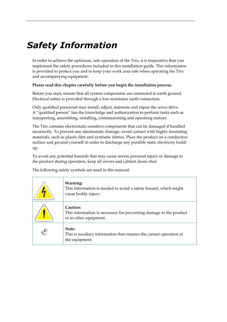 Safety information | ElmoMC SimplIQ Digital Servo Drives-Whi-Trio Installation Guide User Manual | Page 6 / 62