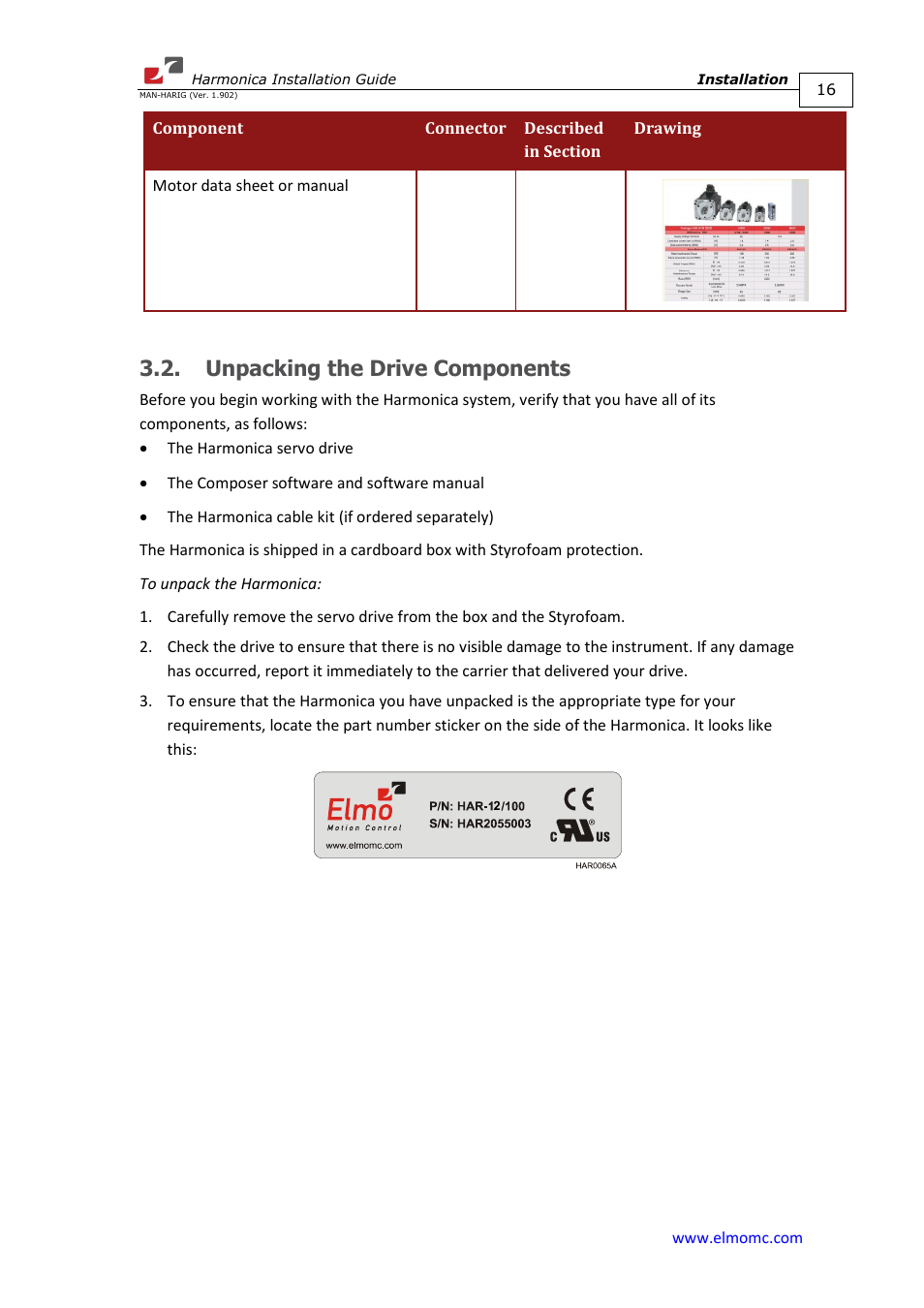 Unpacking the drive components | ElmoMC SimplIQ Digital Servo Drives-Harmonica Installation Guide User Manual | Page 16 / 66