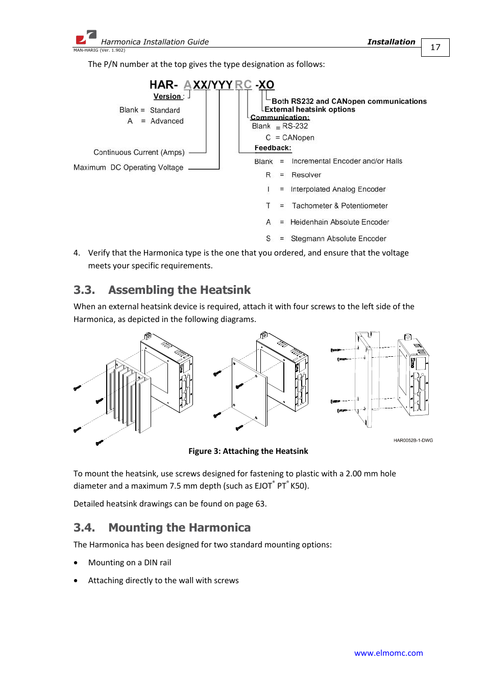 Assembling the heatsink, Mounting the harmonica | ElmoMC SimplIQ Digital Servo Drives-Harmonica Installation Guide User Manual | Page 17 / 66