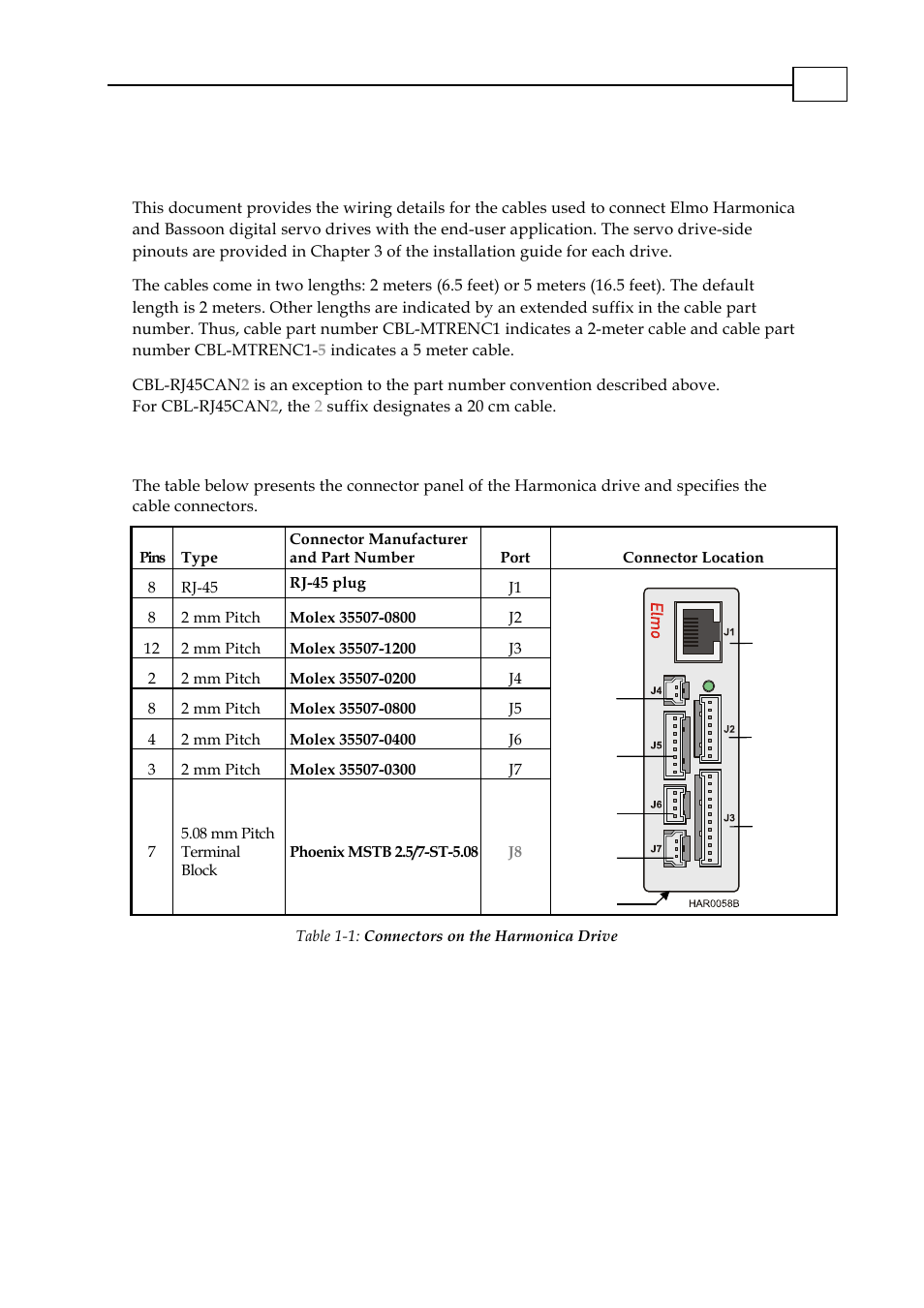 Introduction, 1 harmonica connectors, Introduction -1 | Harmonica connectors -1 | ElmoMC AC Input Digital Servo Drives-Cornet User Manual | Page 4 / 22