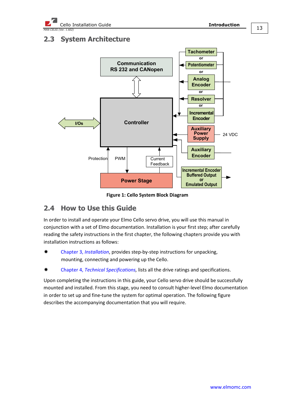 3 system architecture, 4 how to use this guide, System architecture | How to use this guide | ElmoMC SimplIQ Digital Servo Drives-Cello Installation Guide User Manual | Page 13 / 72