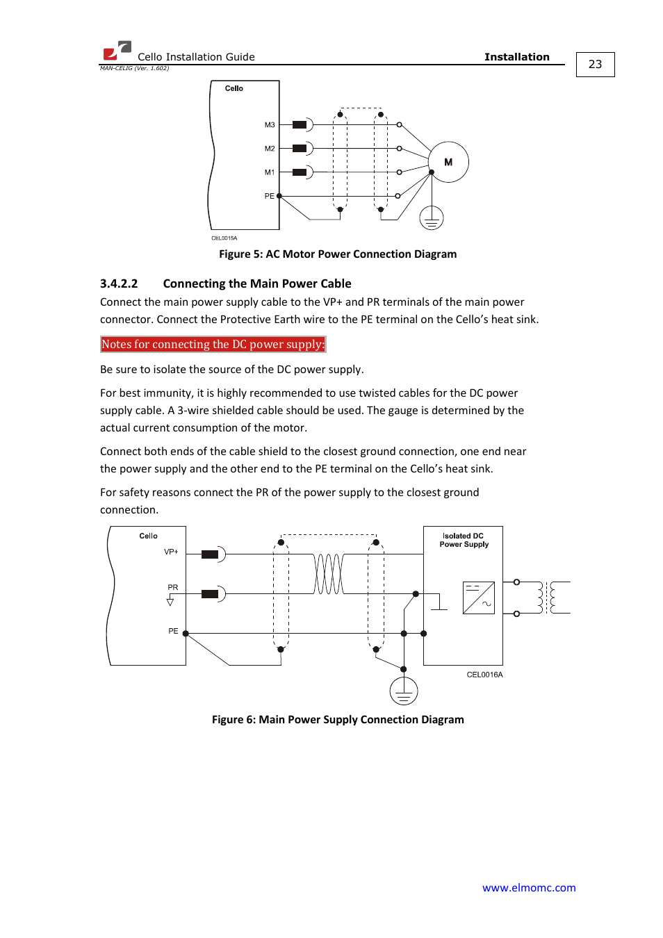 2 connecting the main power cable | ElmoMC SimplIQ Digital Servo Drives-Cello Installation Guide User Manual | Page 23 / 72