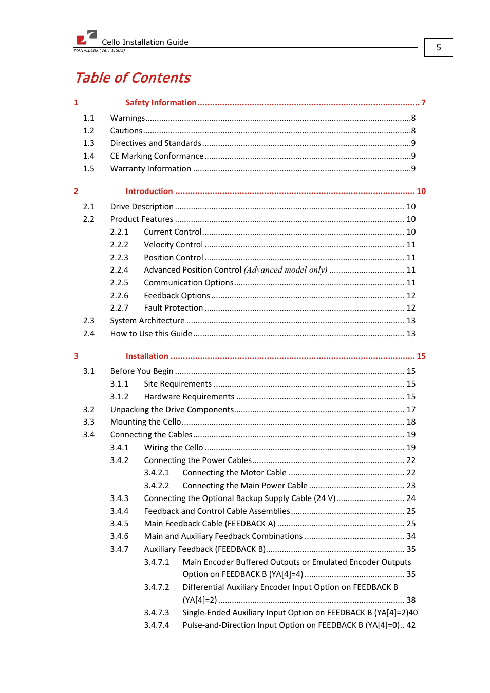 ElmoMC SimplIQ Digital Servo Drives-Cello Installation Guide User Manual | Page 5 / 72