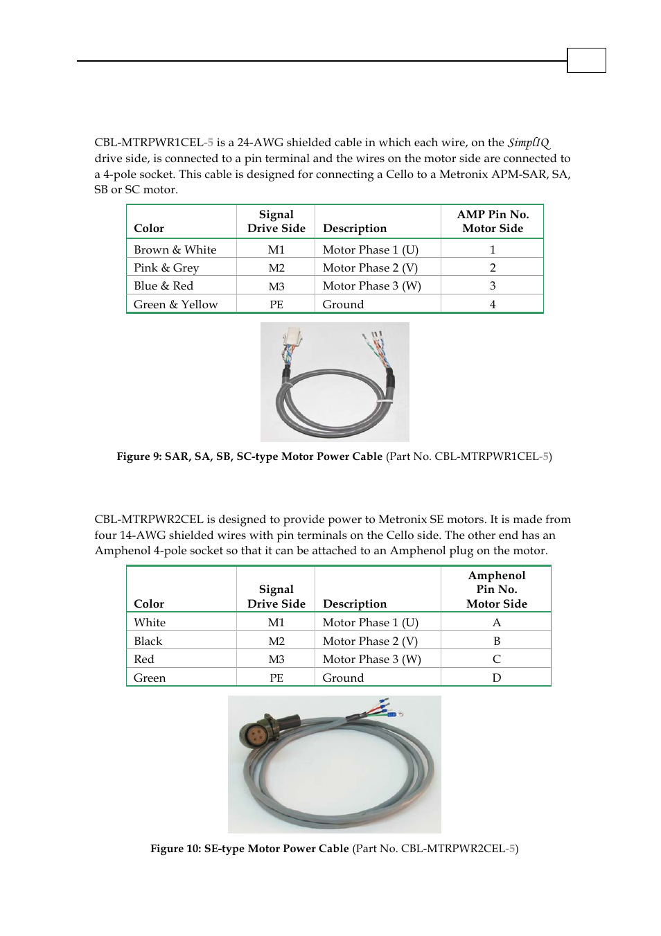 Motor power, Cbl-mtrpwr1cel, For sar, sa,sb,sc) cbl-mtrpwr1cel-5 | Motor power: cbl-mtrpwr2cel, For se), Cbl-mtrpwr2cel-5, Motor power cable (cbl-mtrpwr1cel-5), Motor power cable (cbl-mtrpwr2cel-5), 2 motor power cable (cbl-mtrpwr1cel -5 ), 3 motor power cable (cbl-mtrpwr2cel -5 ) | ElmoMC SimplIQ Digital Servo Drives-Cello Cable Kit User Manual | Page 14 / 17
