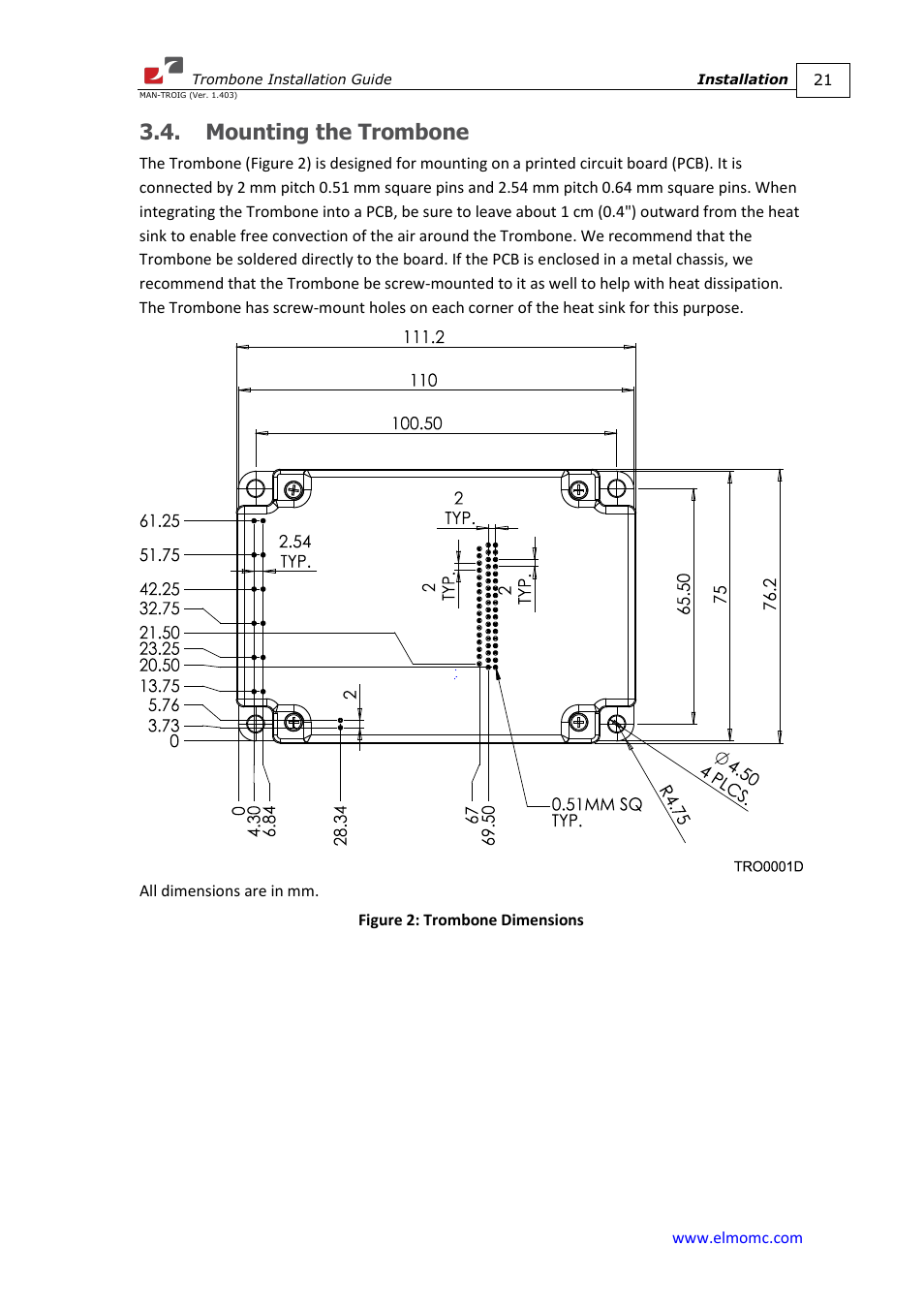 Mounting the trombone | ElmoMC SimplIQ Digital Servo Drives-Trombone Installation Guide User Manual | Page 21 / 84