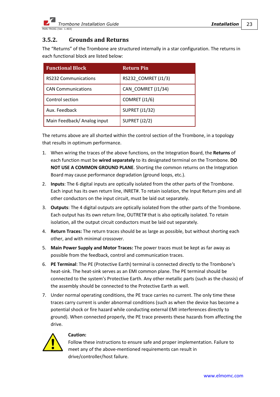 Grounds and returns | ElmoMC SimplIQ Digital Servo Drives-Trombone Installation Guide User Manual | Page 23 / 84