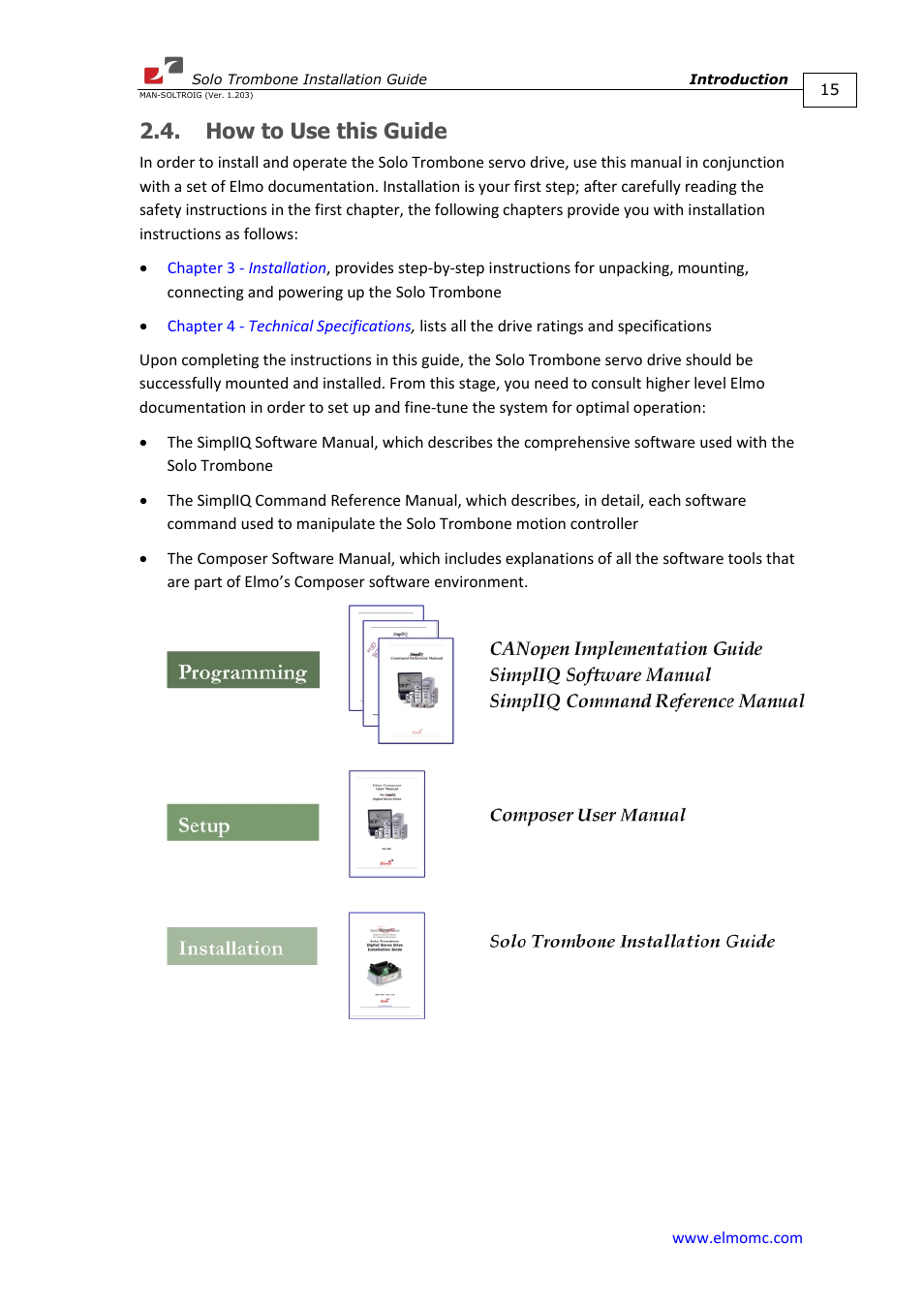 How to use this guide | ElmoMC SimplIQ Digital Servo Drives-Solo Trombone Installation Guide User Manual | Page 15 / 83