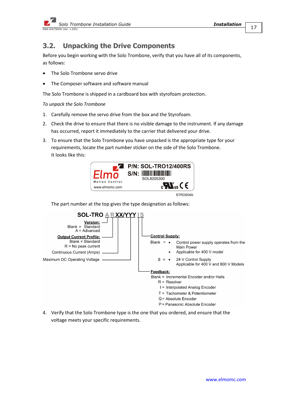 Unpacking the drive components | ElmoMC SimplIQ Digital Servo Drives-Solo Trombone Installation Guide User Manual | Page 17 / 83