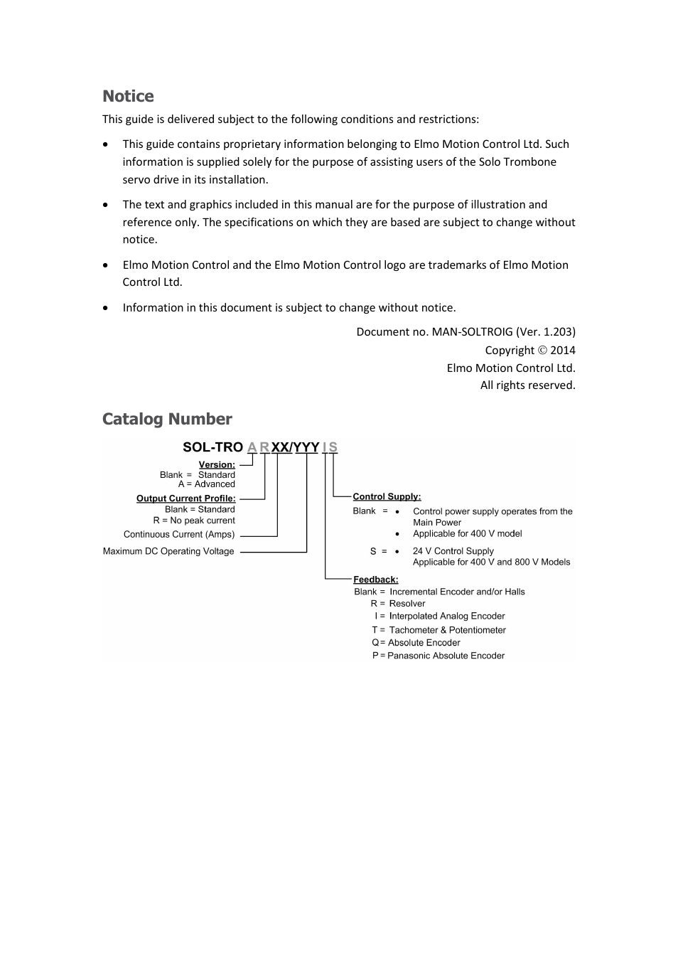 Notice, Catalog number | ElmoMC SimplIQ Digital Servo Drives-Solo Trombone Installation Guide User Manual | Page 2 / 83