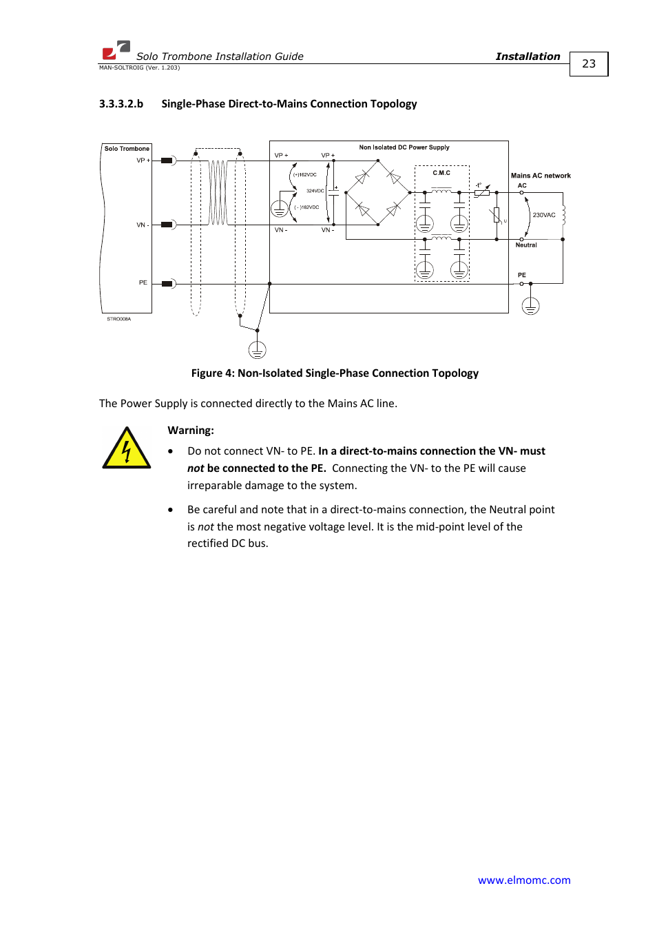 B single-phase direct-to-mains connection topology | ElmoMC SimplIQ Digital Servo Drives-Solo Trombone Installation Guide User Manual | Page 23 / 83