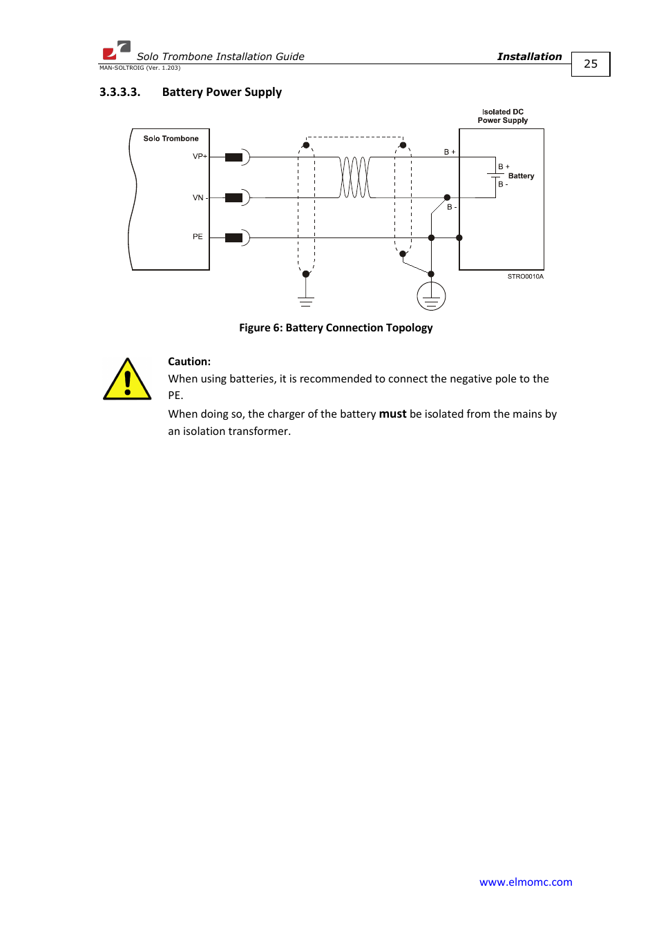 Battery power supply | ElmoMC SimplIQ Digital Servo Drives-Solo Trombone Installation Guide User Manual | Page 25 / 83