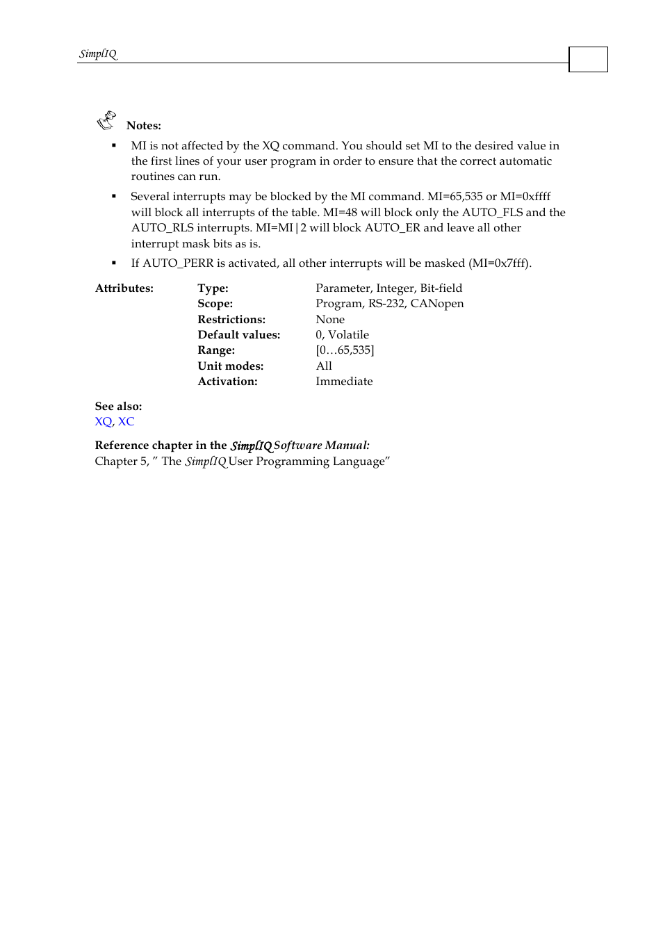 Simpliq | ElmoMC SimplIQ Command Reference User Manual | Page 105 / 188