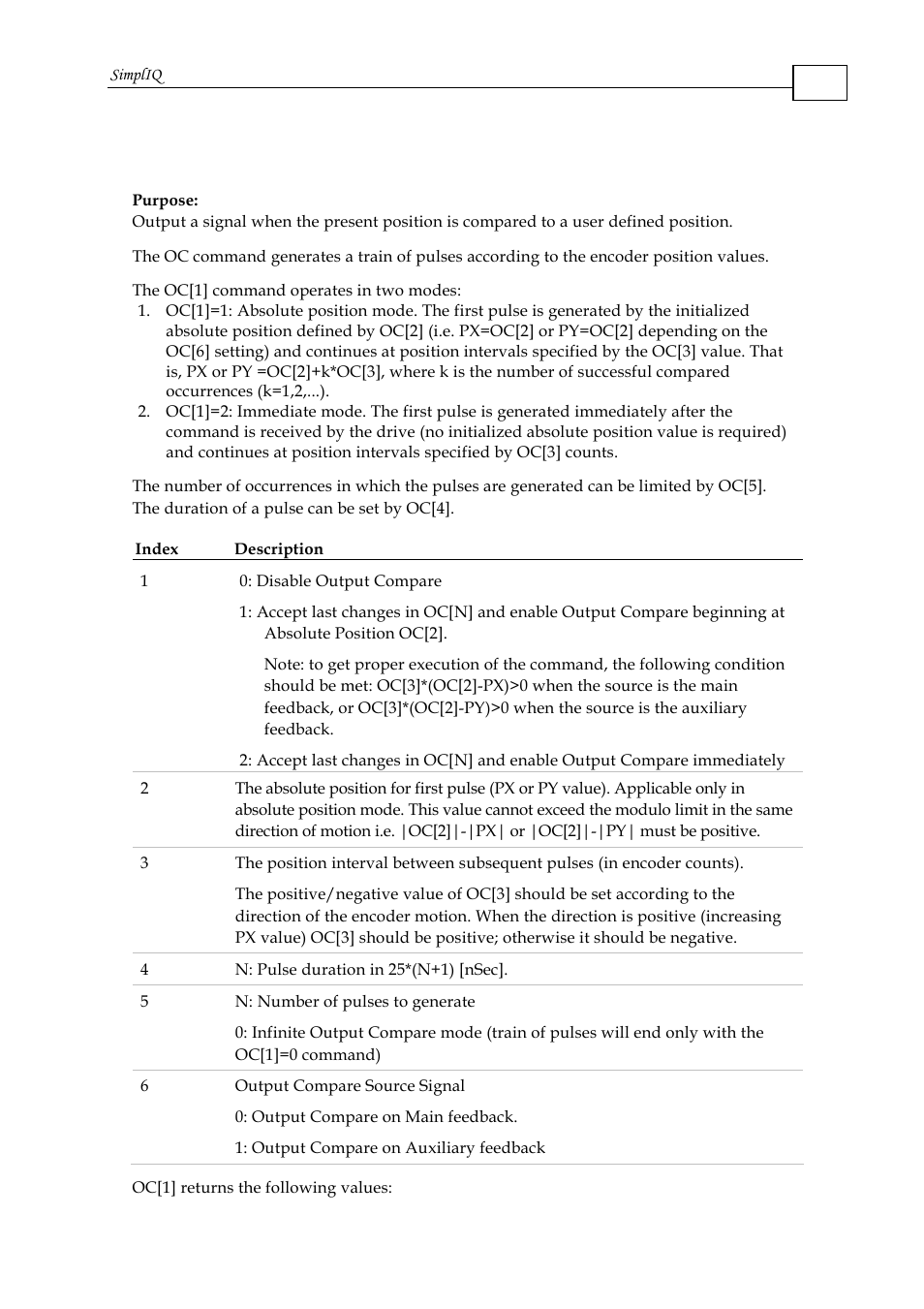 Oc[n] – output compare | ElmoMC SimplIQ Command Reference User Manual | Page 113 / 188