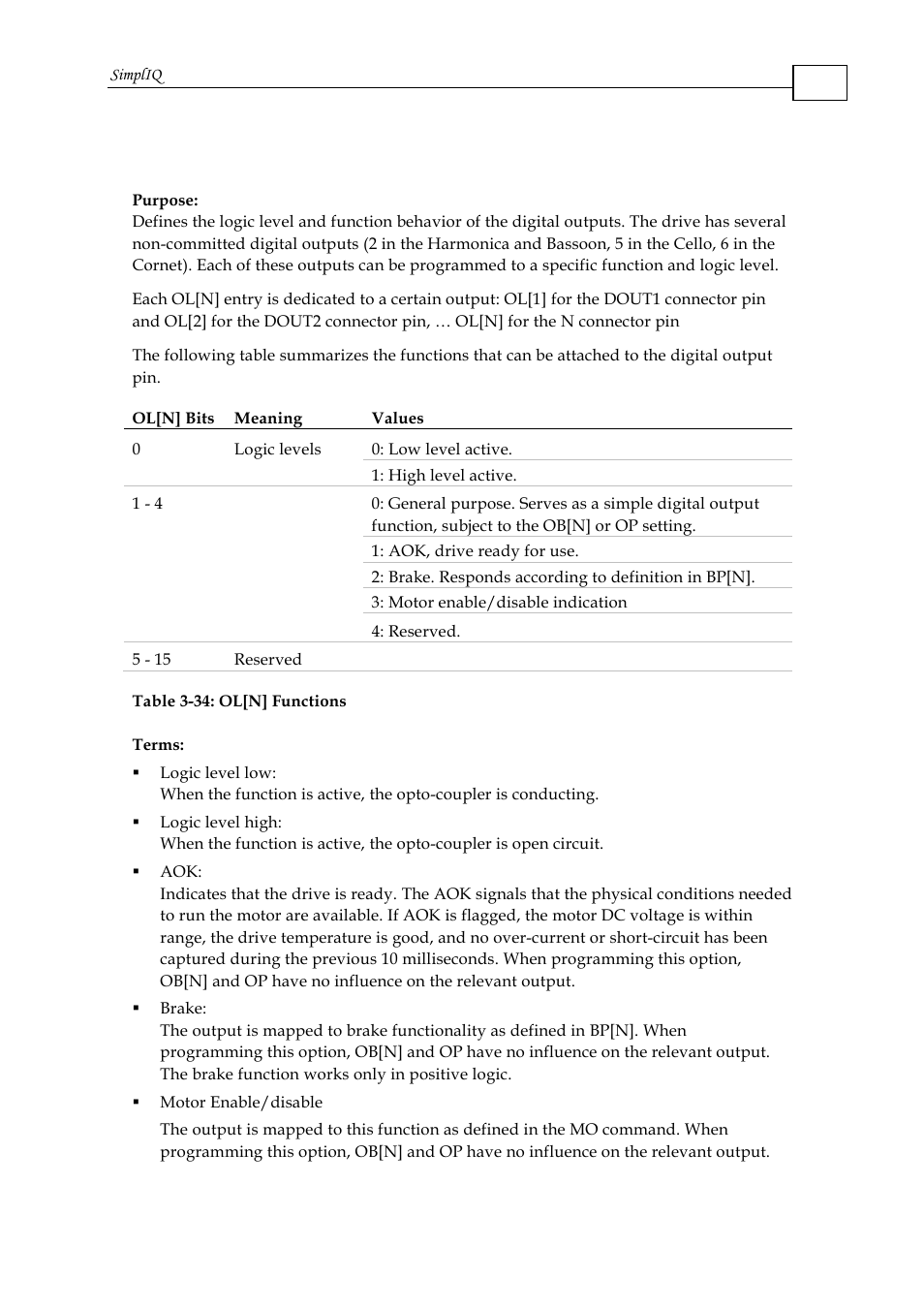 Ol[n] - output logic | ElmoMC SimplIQ Command Reference User Manual | Page 116 / 188