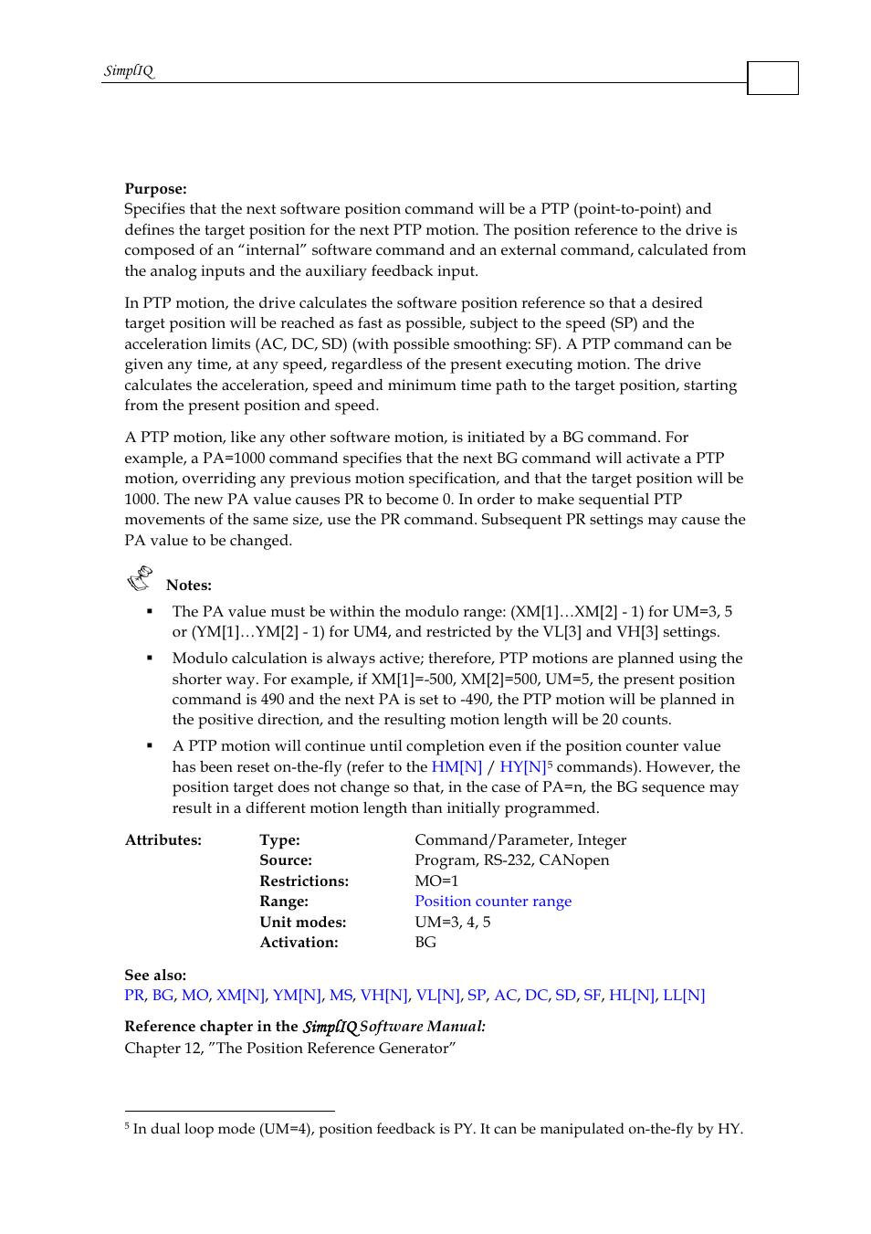 Pa - absolute position | ElmoMC SimplIQ Command Reference User Manual | Page 119 / 188