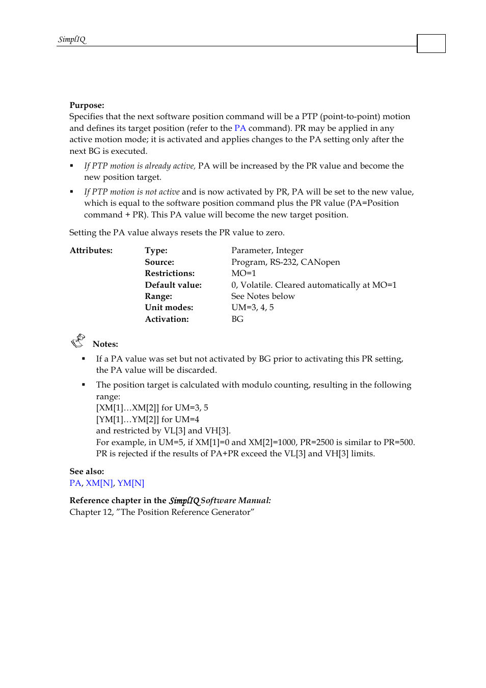 Pr - relative position | ElmoMC SimplIQ Command Reference User Manual | Page 127 / 188