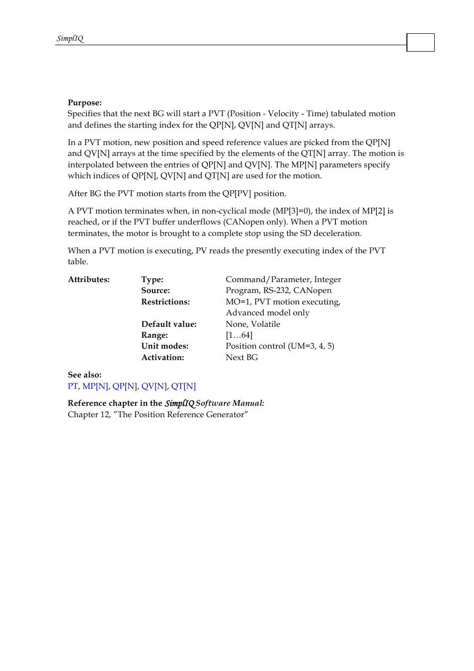 Pv - position velocity time command | ElmoMC SimplIQ Command Reference User Manual | Page 130 / 188