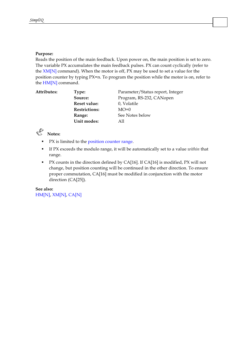 Px - main position | ElmoMC SimplIQ Command Reference User Manual | Page 132 / 188