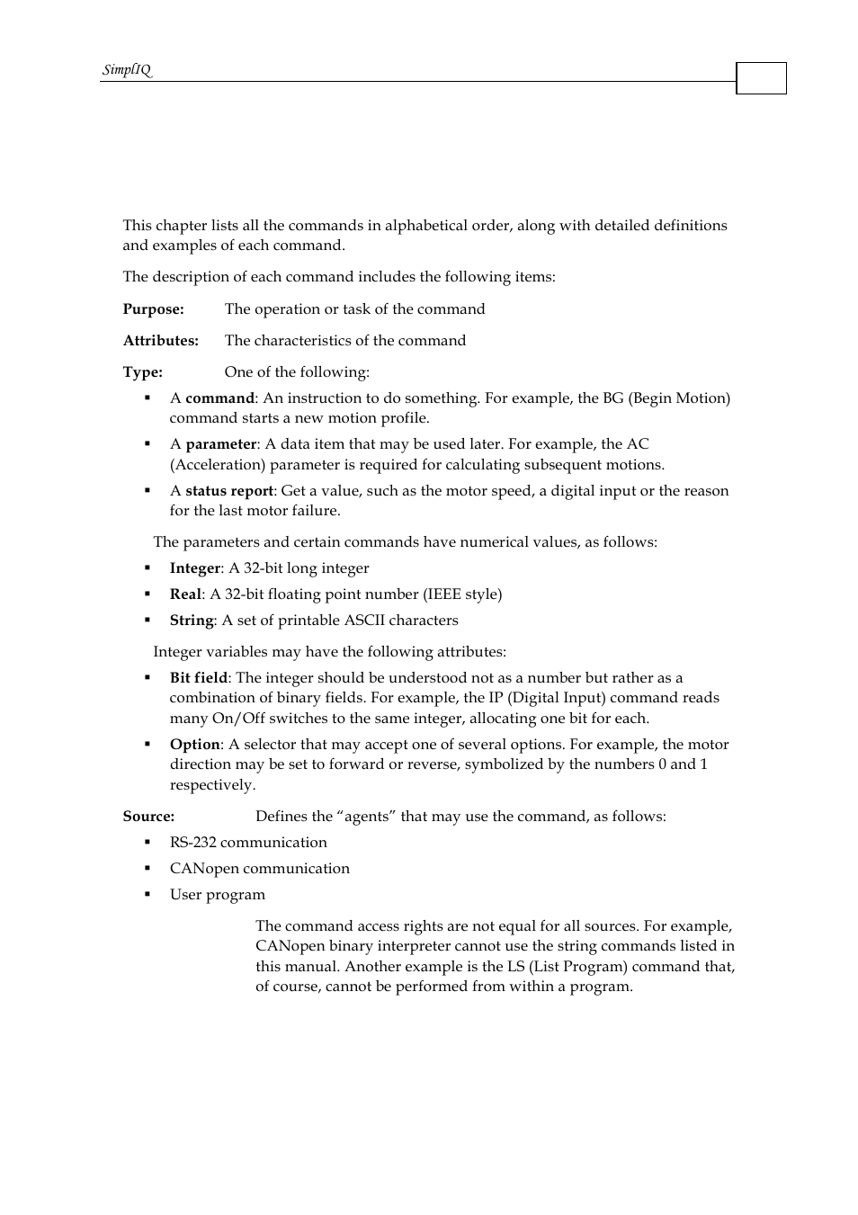Chapter 3: alphabetical listing | ElmoMC SimplIQ Command Reference User Manual | Page 14 / 188