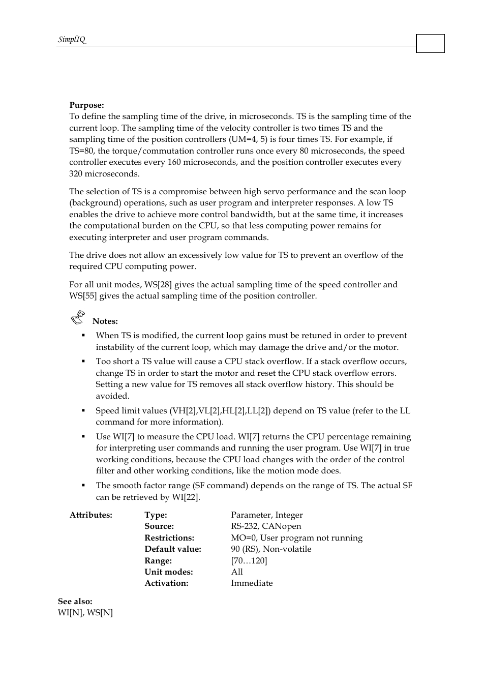 Ts - sampling time | ElmoMC SimplIQ Command Reference User Manual | Page 157 / 188