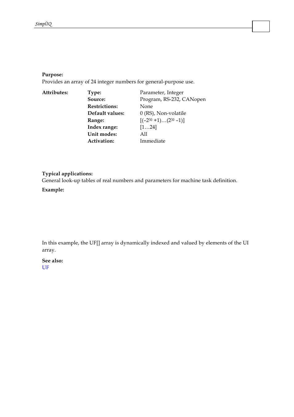 Ui[n] – user integer | ElmoMC SimplIQ Command Reference User Manual | Page 160 / 188