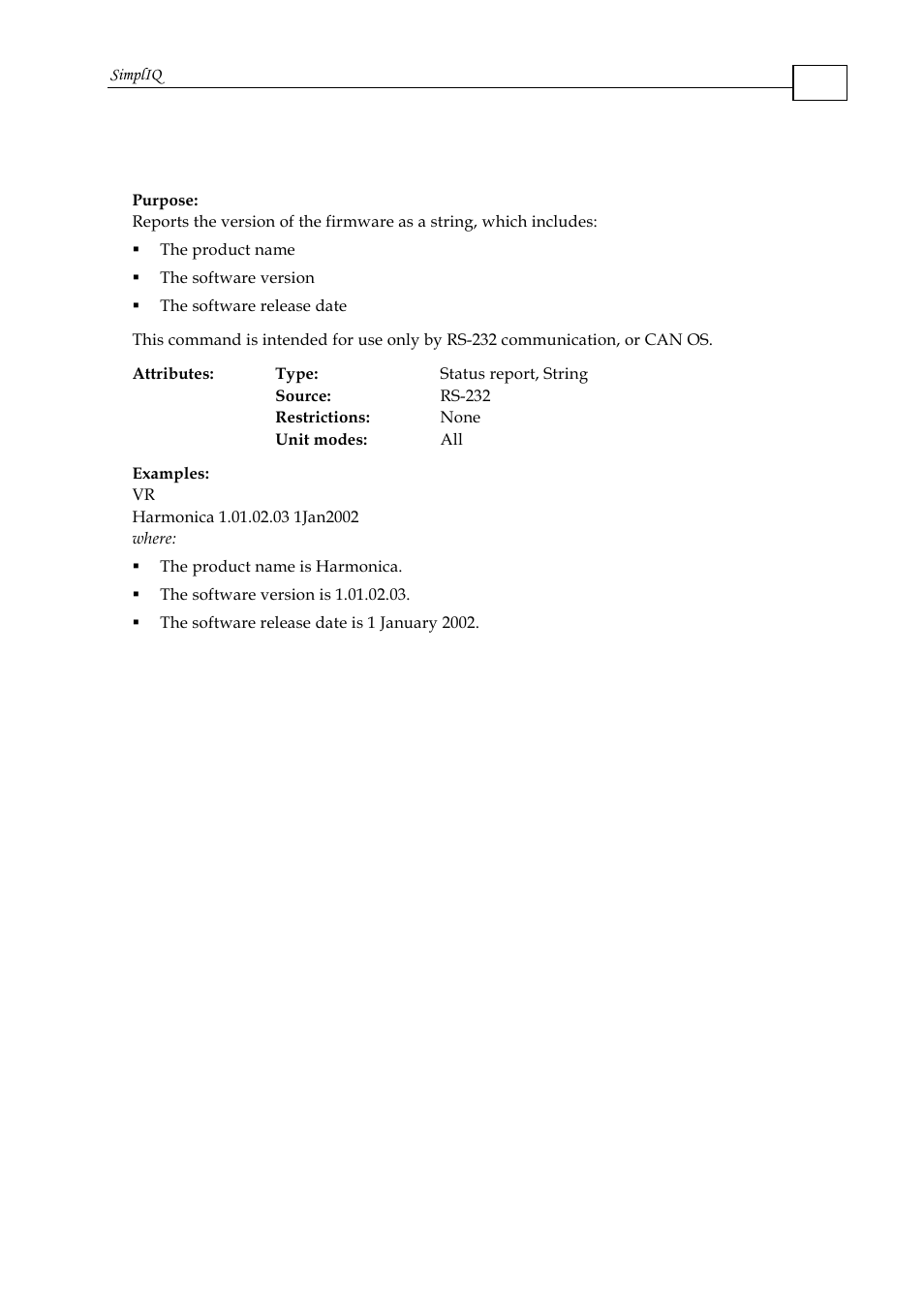 Vr - firmware version | ElmoMC SimplIQ Command Reference User Manual | Page 165 / 188