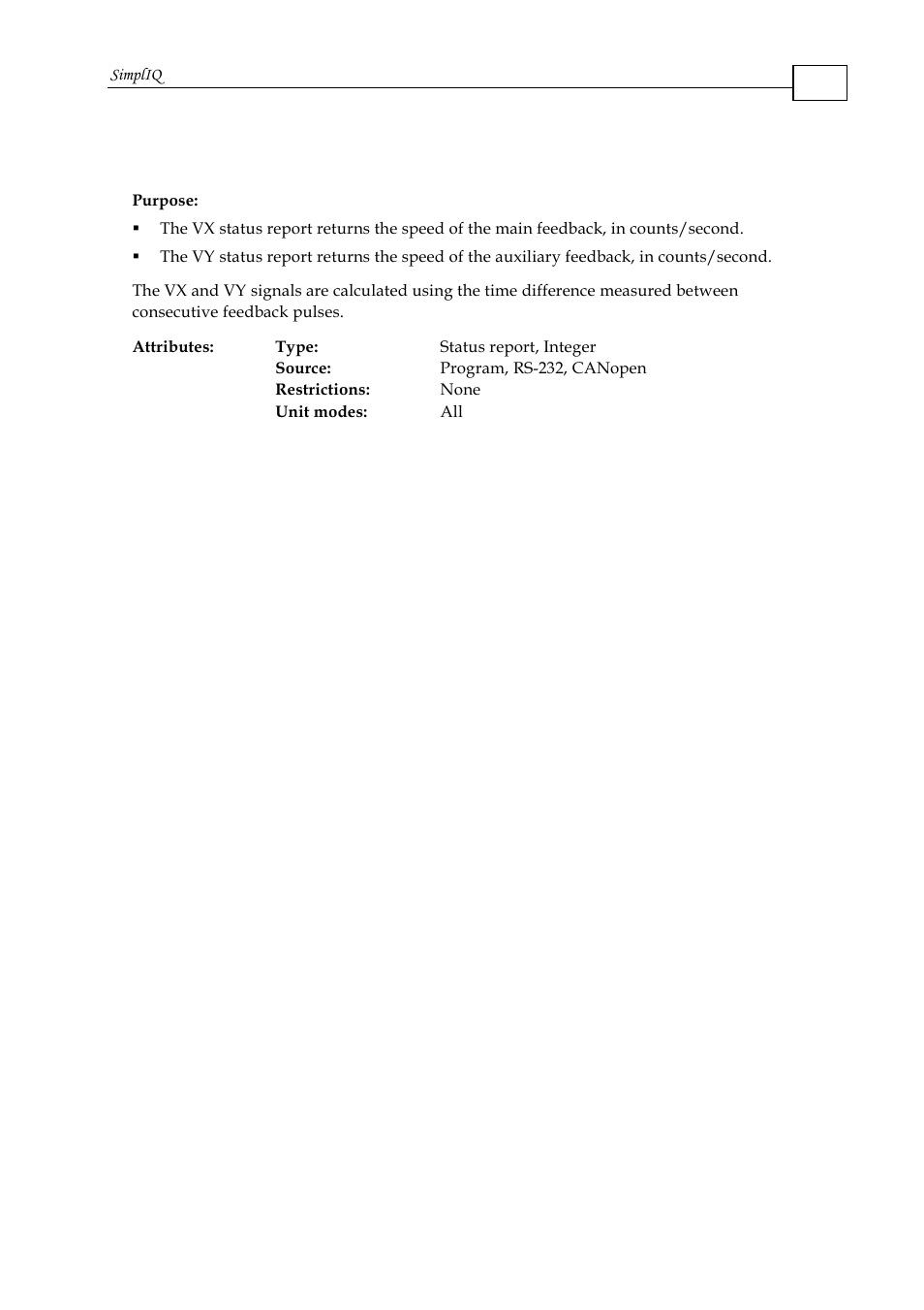 Vx, vy - velocity of main and auxiliary feedback | ElmoMC SimplIQ Command Reference User Manual | Page 166 / 188