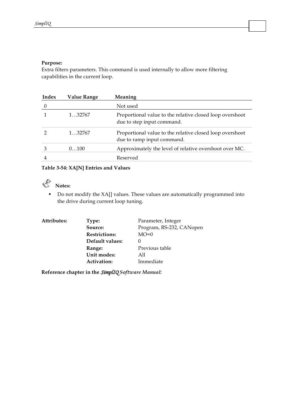 Xa[n] - extra parameters (more) | ElmoMC SimplIQ Command Reference User Manual | Page 173 / 188