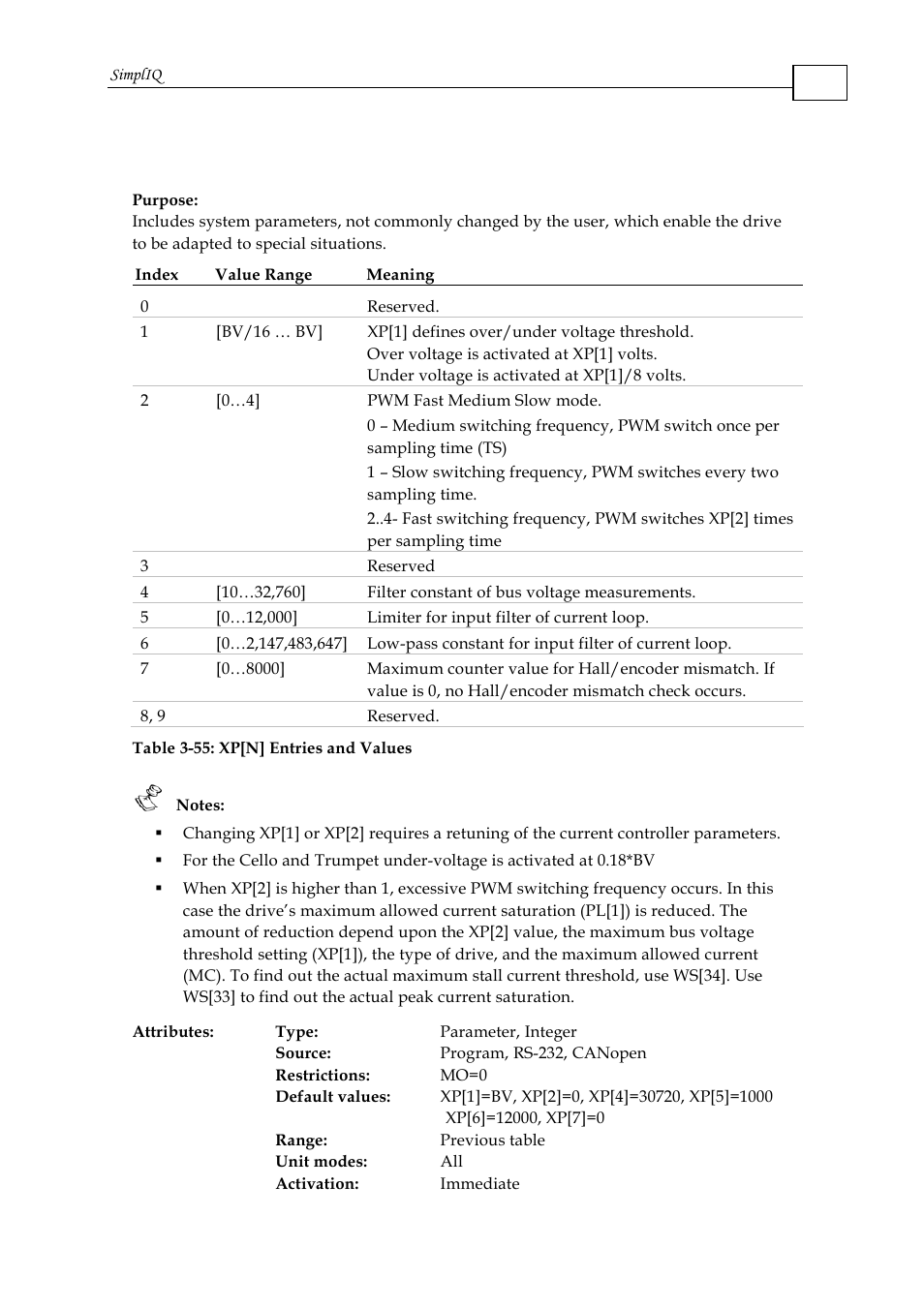 Xp[n] - extra parameters | ElmoMC SimplIQ Command Reference User Manual | Page 176 / 188