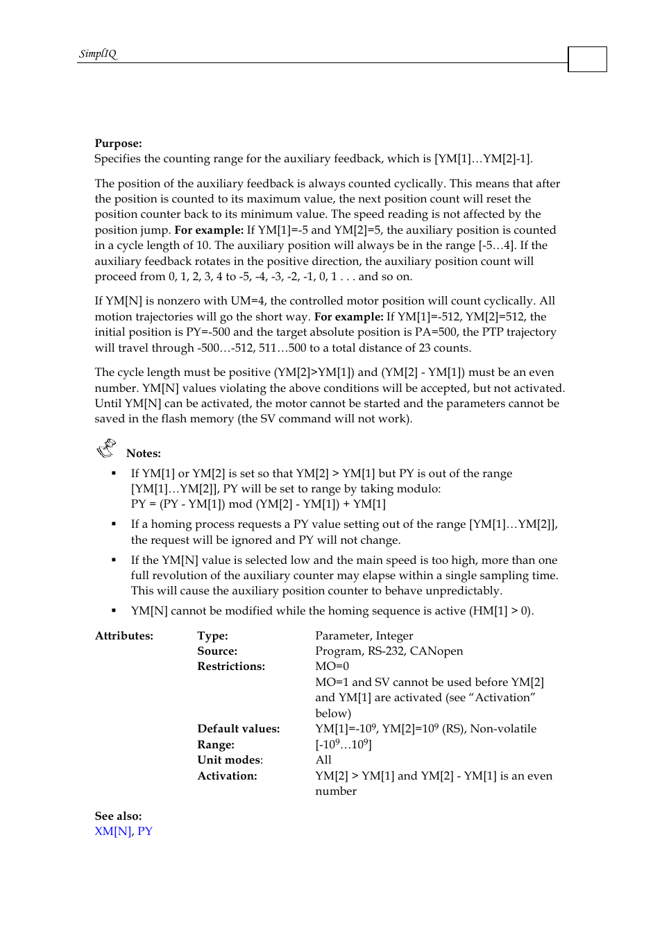 Ym[n] - y modulo | ElmoMC SimplIQ Command Reference User Manual | Page 180 / 188