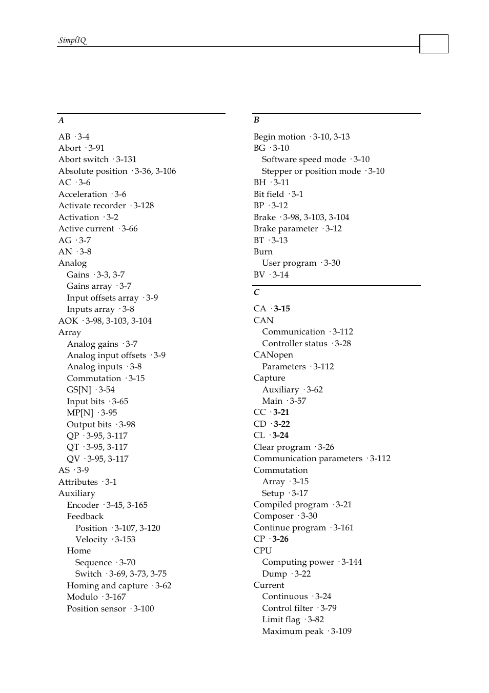 Index | ElmoMC SimplIQ Command Reference User Manual | Page 183 / 188