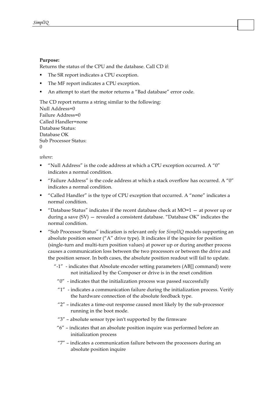 Cd - cpu dump | ElmoMC SimplIQ Command Reference User Manual | Page 35 / 188