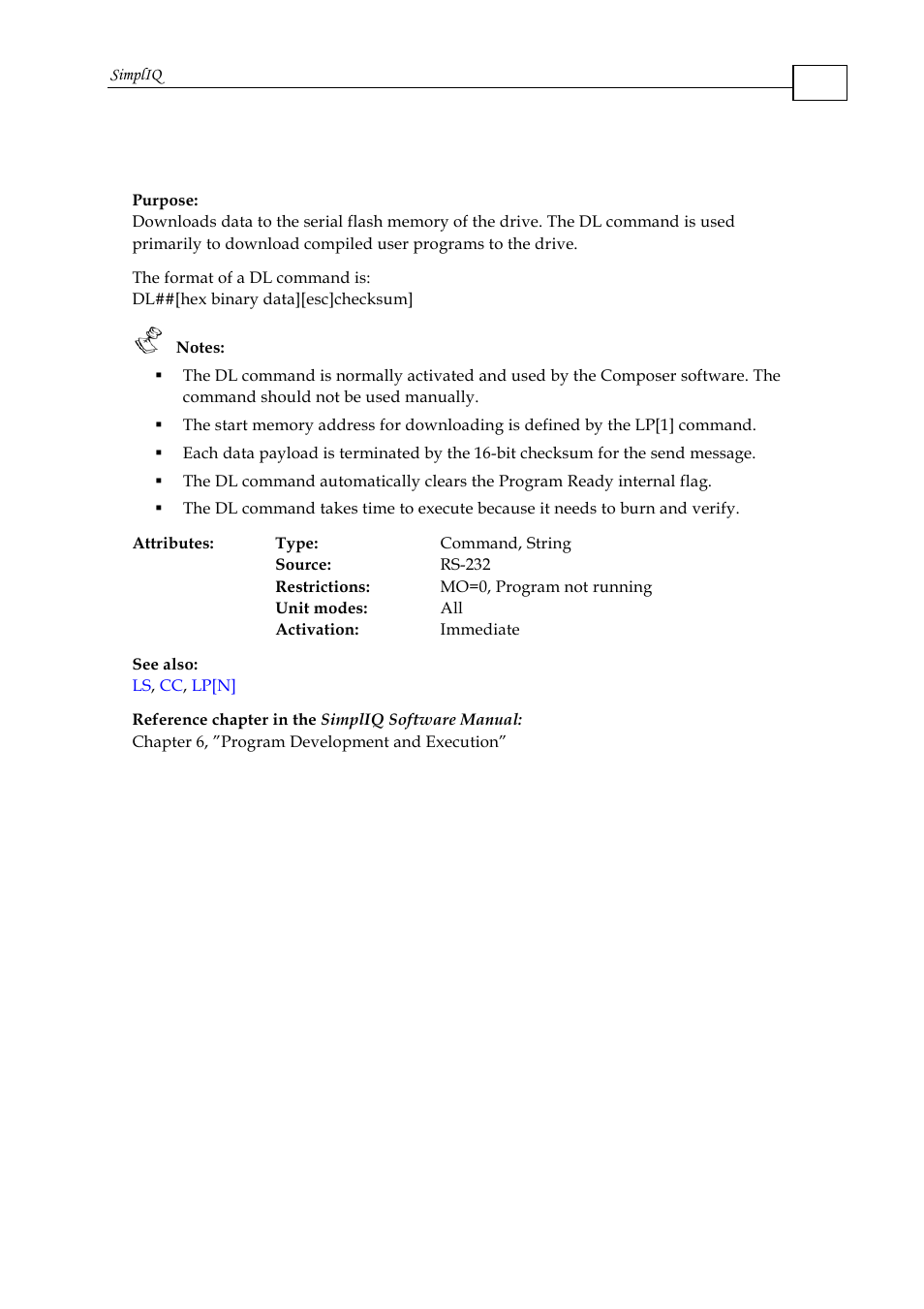 Dl - download program | ElmoMC SimplIQ Command Reference User Manual | Page 43 / 188