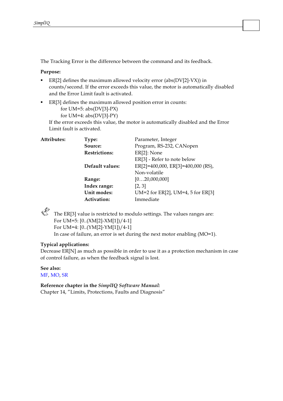 Er[n] - maximum tracking error | ElmoMC SimplIQ Command Reference User Manual | Page 63 / 188