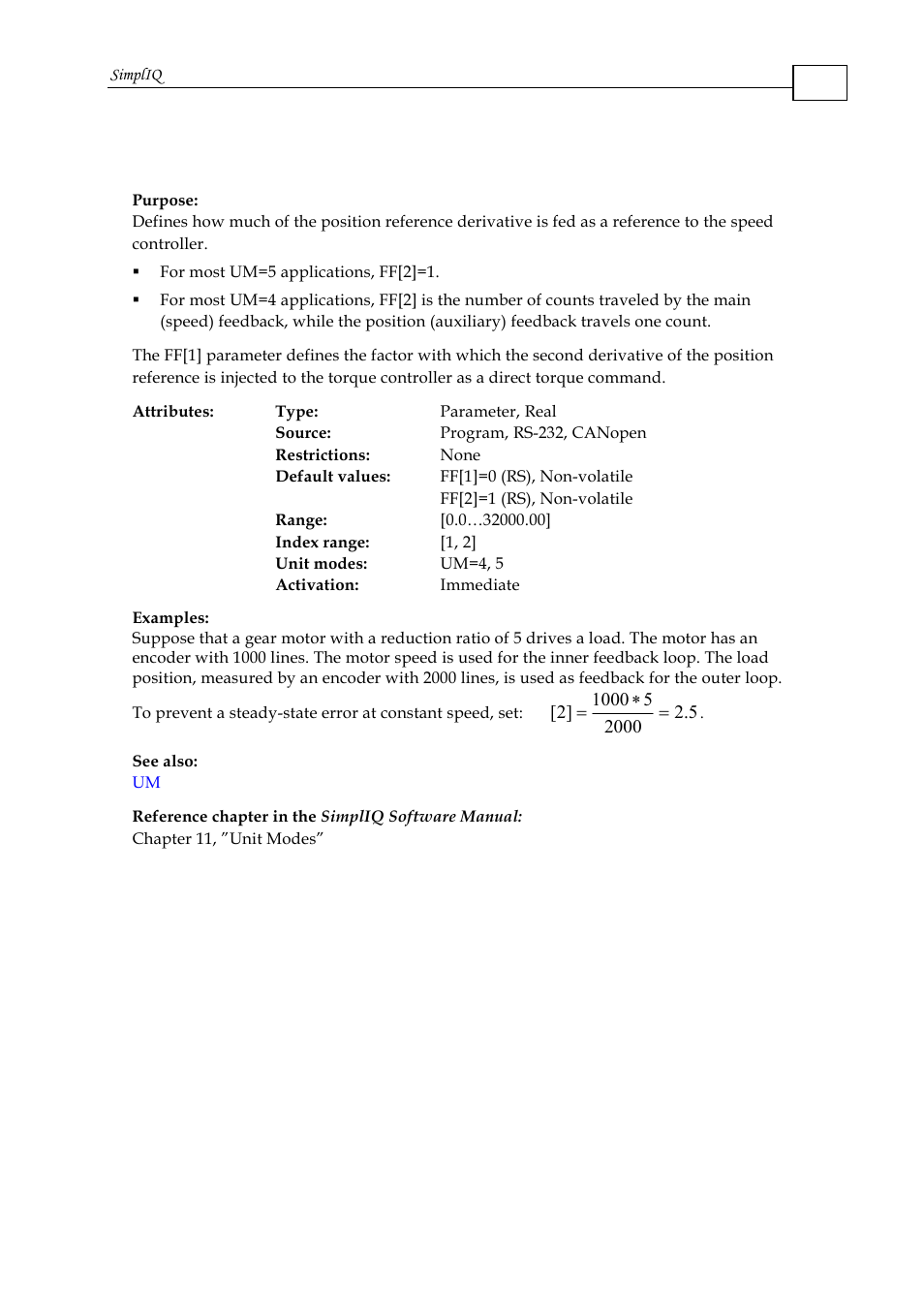 Ff[n] - feed forward | ElmoMC SimplIQ Command Reference User Manual | Page 65 / 188