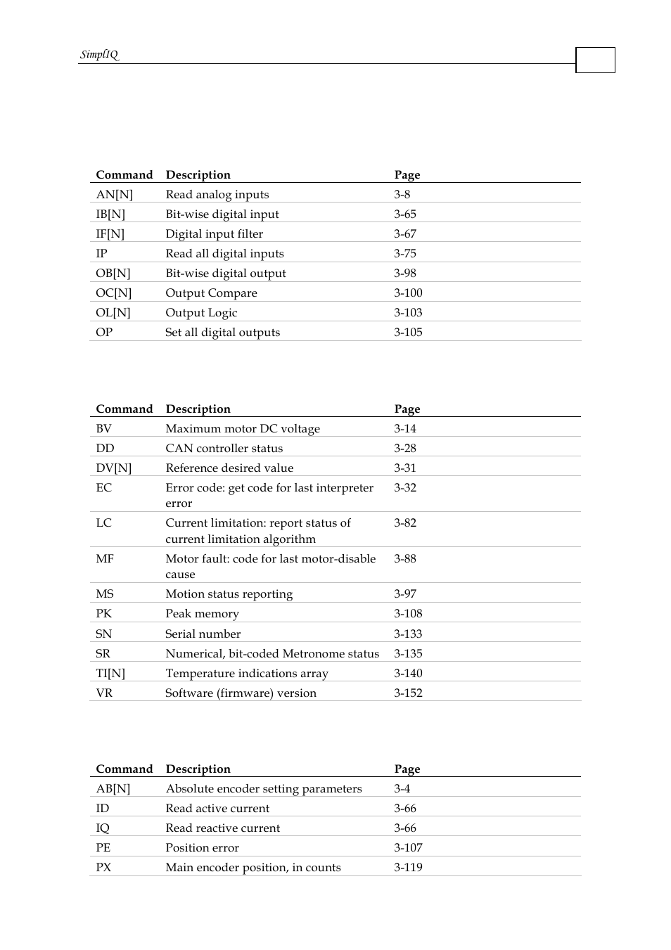 2 i/o commands, 3 status commands, 4 feedback commands | ElmoMC SimplIQ Command Reference User Manual | Page 9 / 188