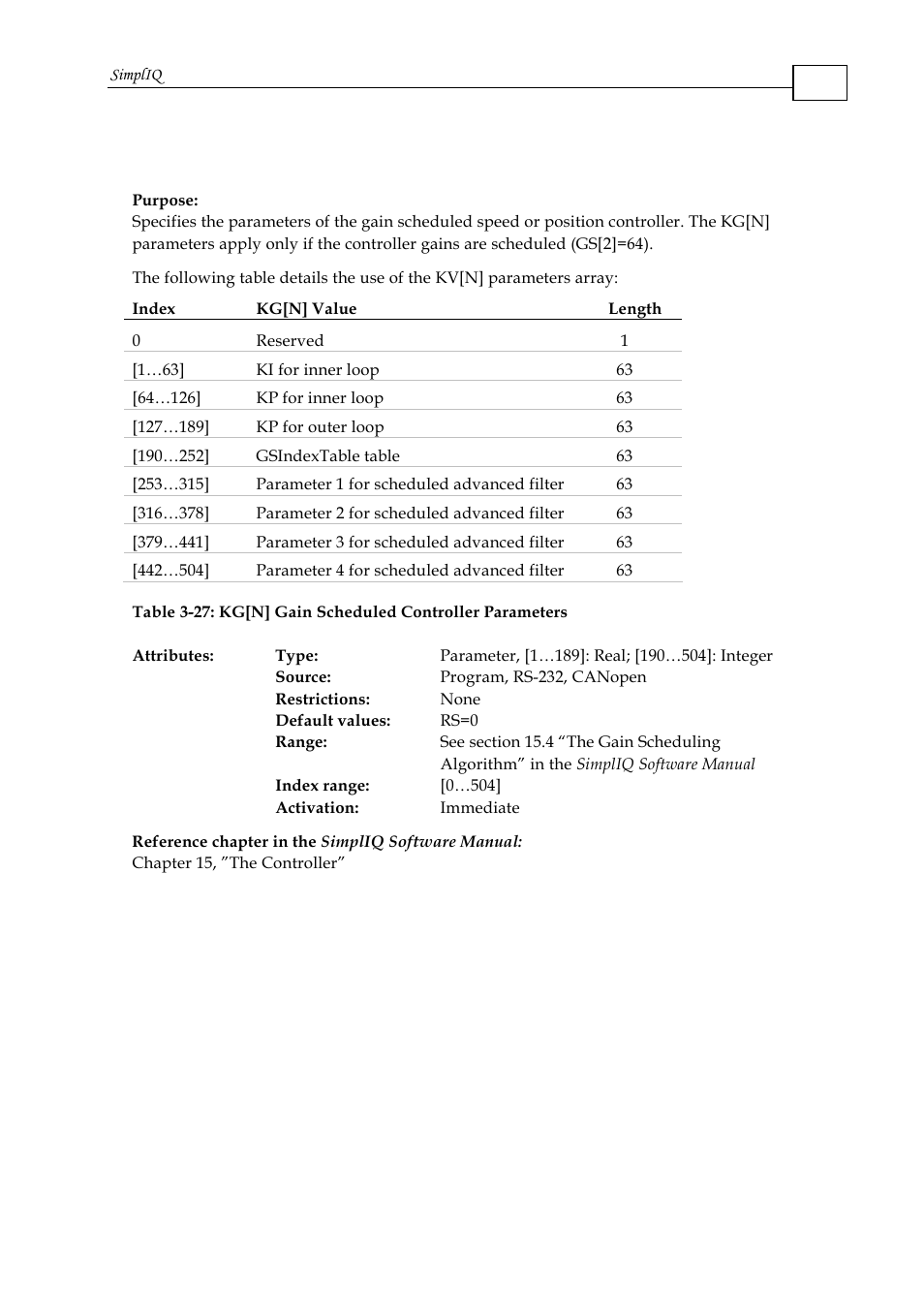 Kg[n] - gain scheduled controller parameters | ElmoMC SimplIQ Command Reference User Manual | Page 91 / 188