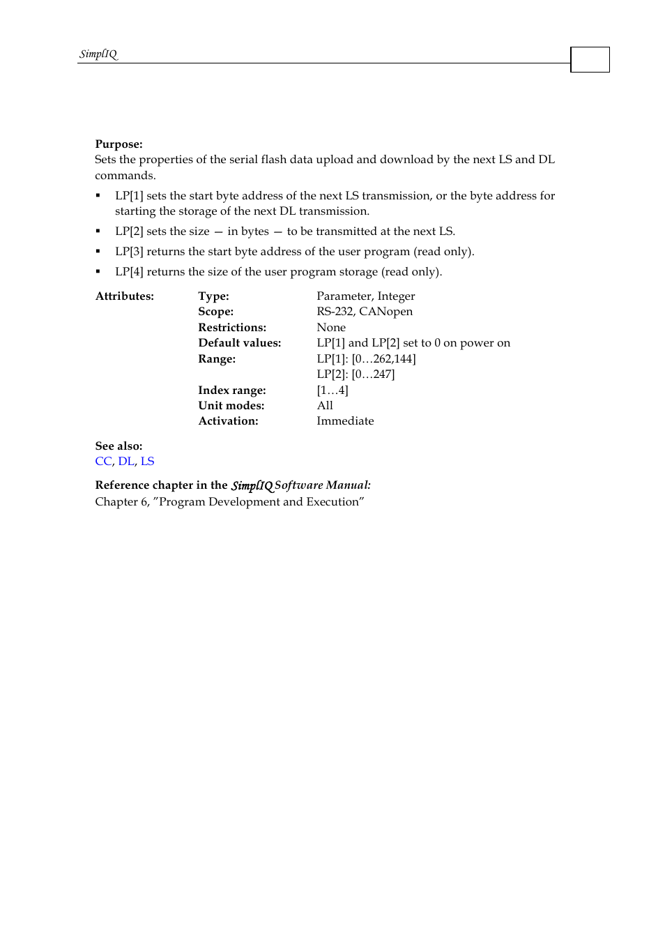 Lp[n] - list properties, Simpliq | ElmoMC SimplIQ Command Reference User Manual | Page 98 / 188