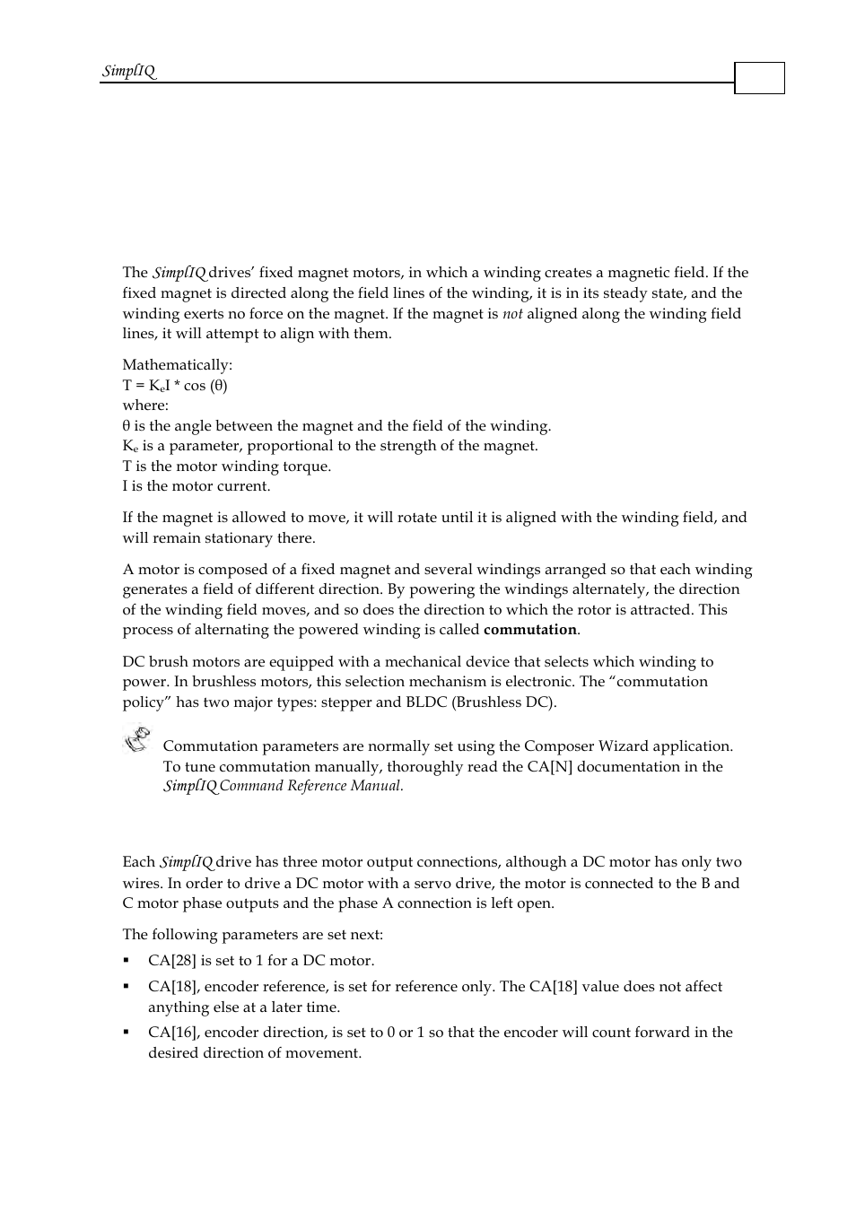 Chapter 8: commutation, 1 general description, 1 dc brush motors | Chapter 8: commutation -1, 1 general description -1, Dc brush motors -1 | ElmoMC SimplIQ Software Manual User Manual | Page 111 / 226